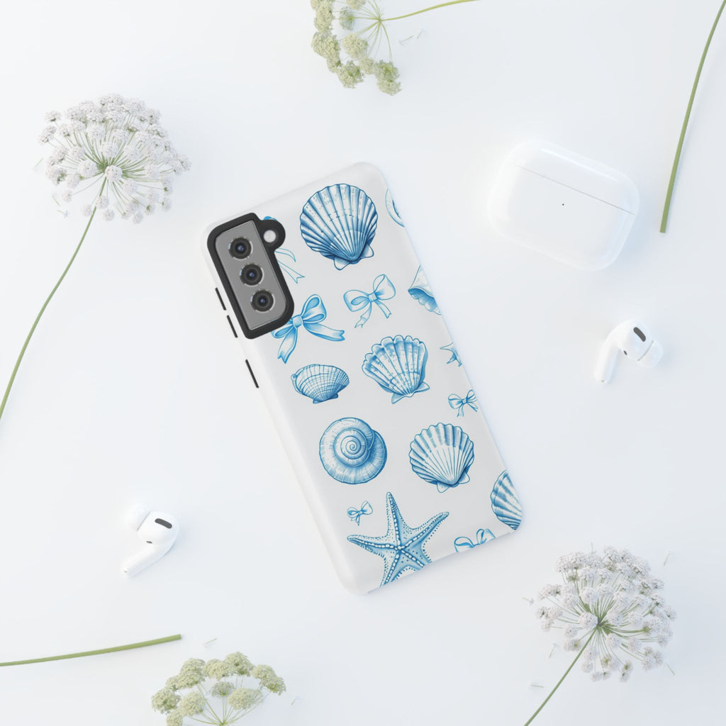 Seaside Shells Phone Case — Blue Nautical Shell & Starfish Pattern