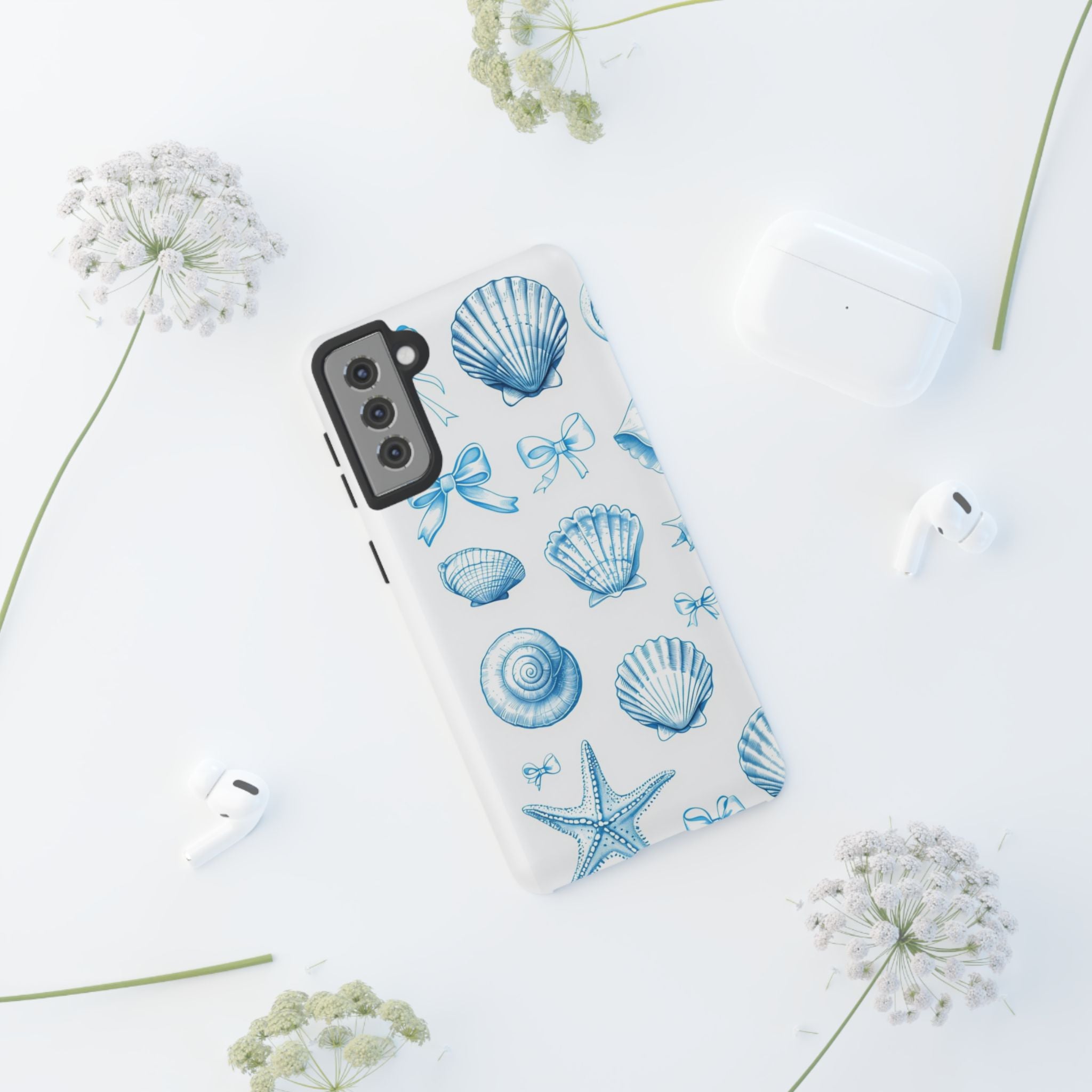 Seaside Shells Phone Case — Blue Nautical Shell & Starfish Pattern