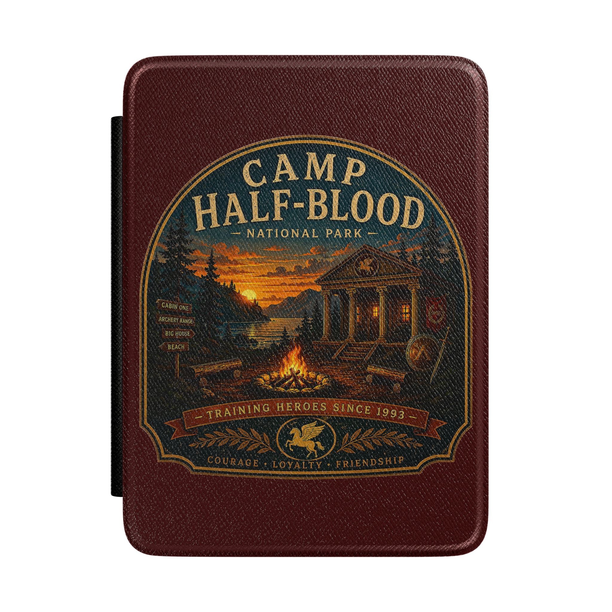 Camp Half-Blood Kindle Case — Vintage Campfire Leather eReader Cover