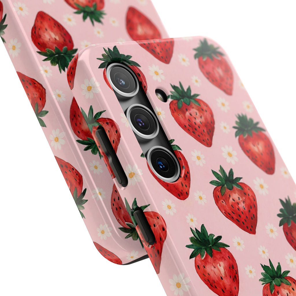 Strawberry Pattern Tough Phone Case — Cute Pink Fruit iPhone/Android Protection