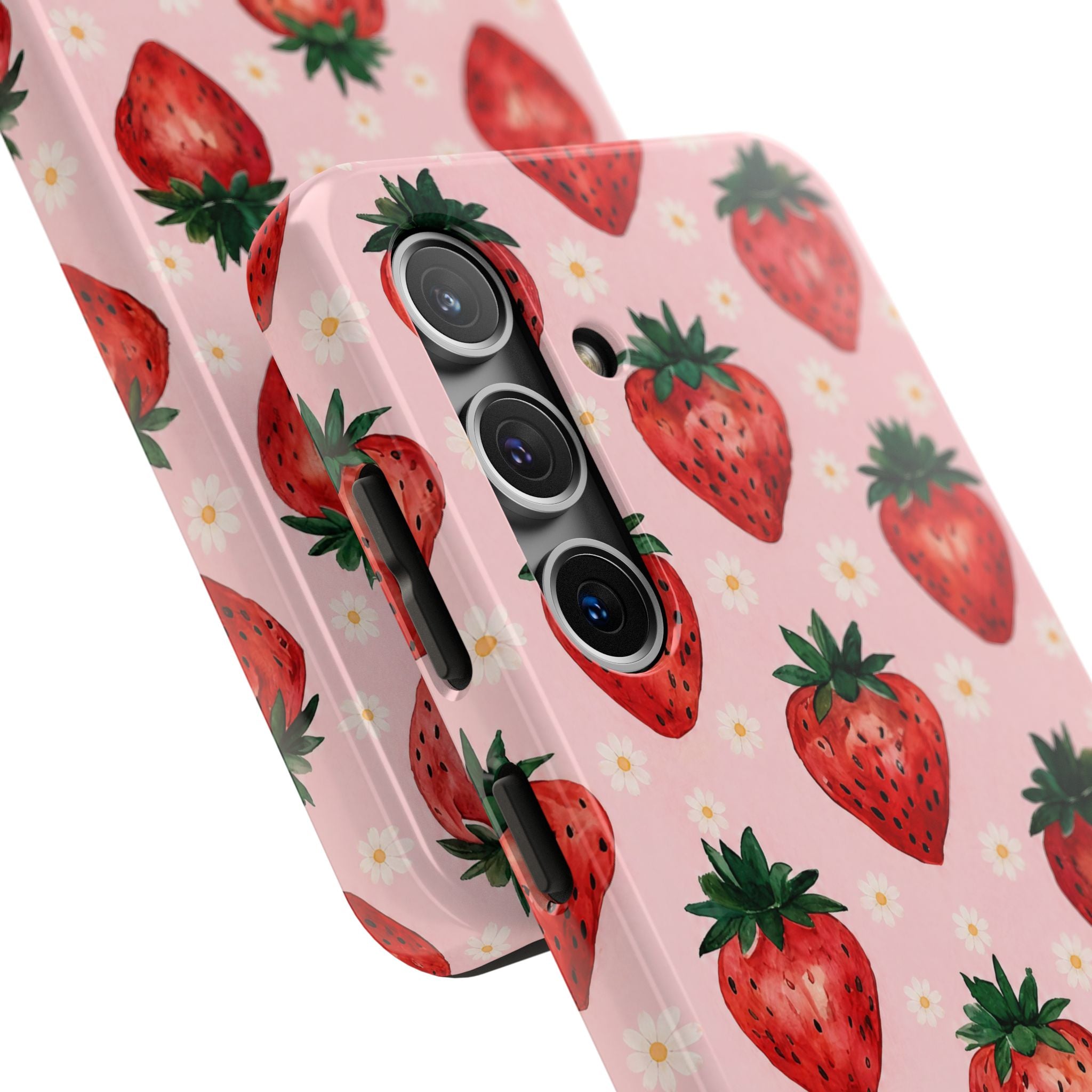 Strawberry Pattern Tough Phone Case — Cute Pink Fruit iPhone/Android Protection