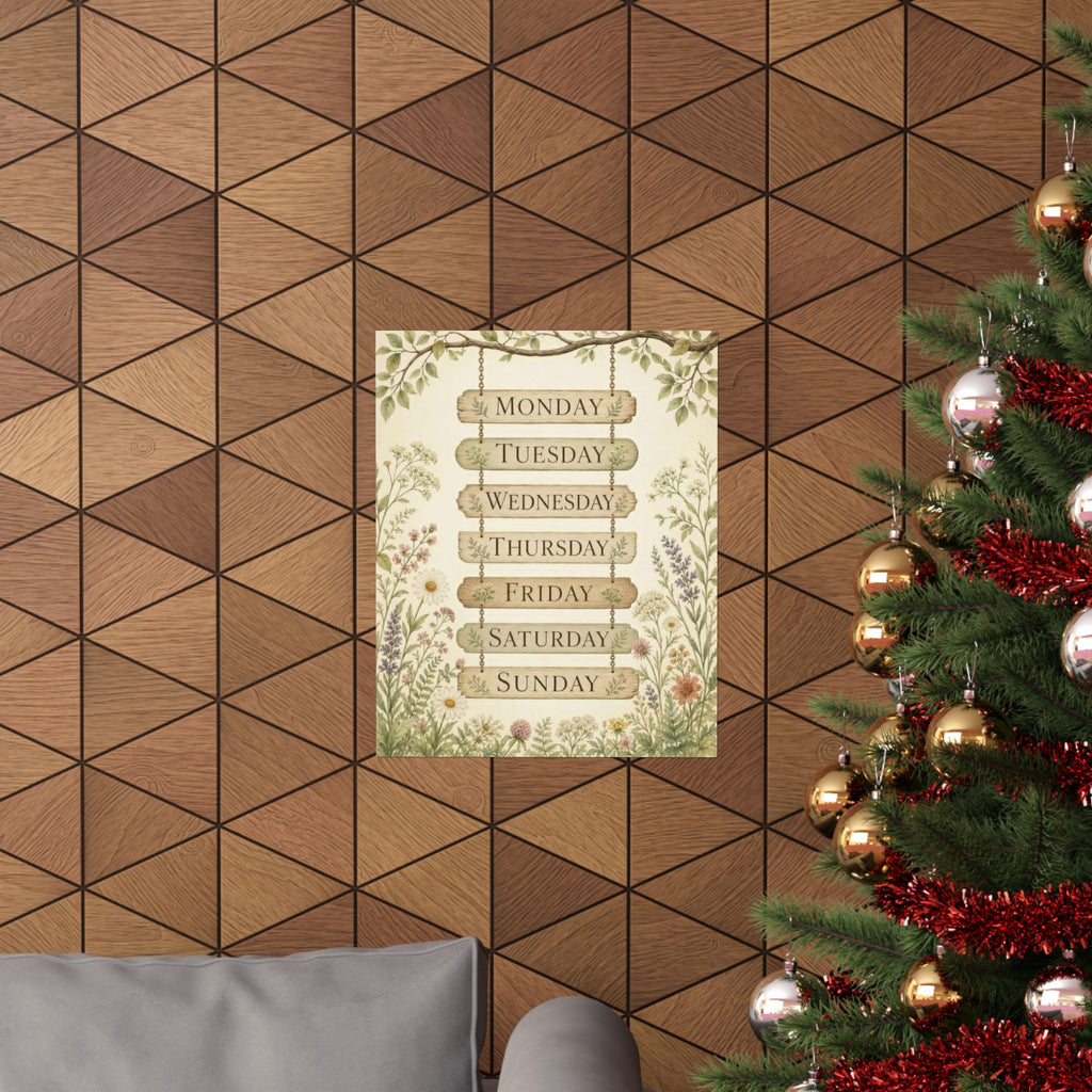 Vintage Floral Days of the Week Poster — Matte Vertical Wall Art