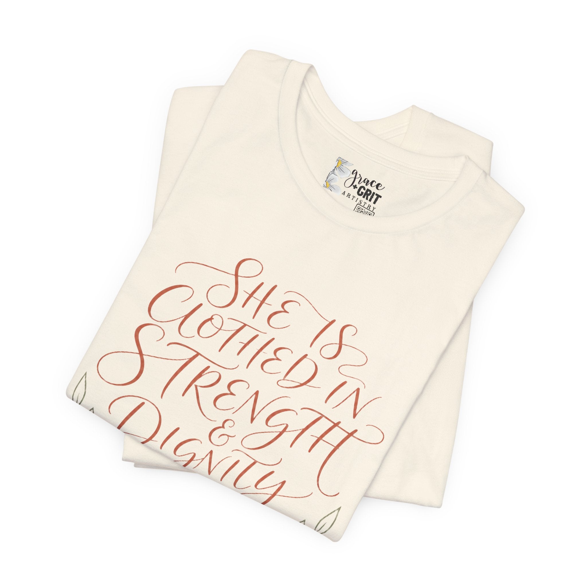 She Is Clothed in Strength & Dignity Tee — Inspirational Christian Women's Graphic T-Shirt