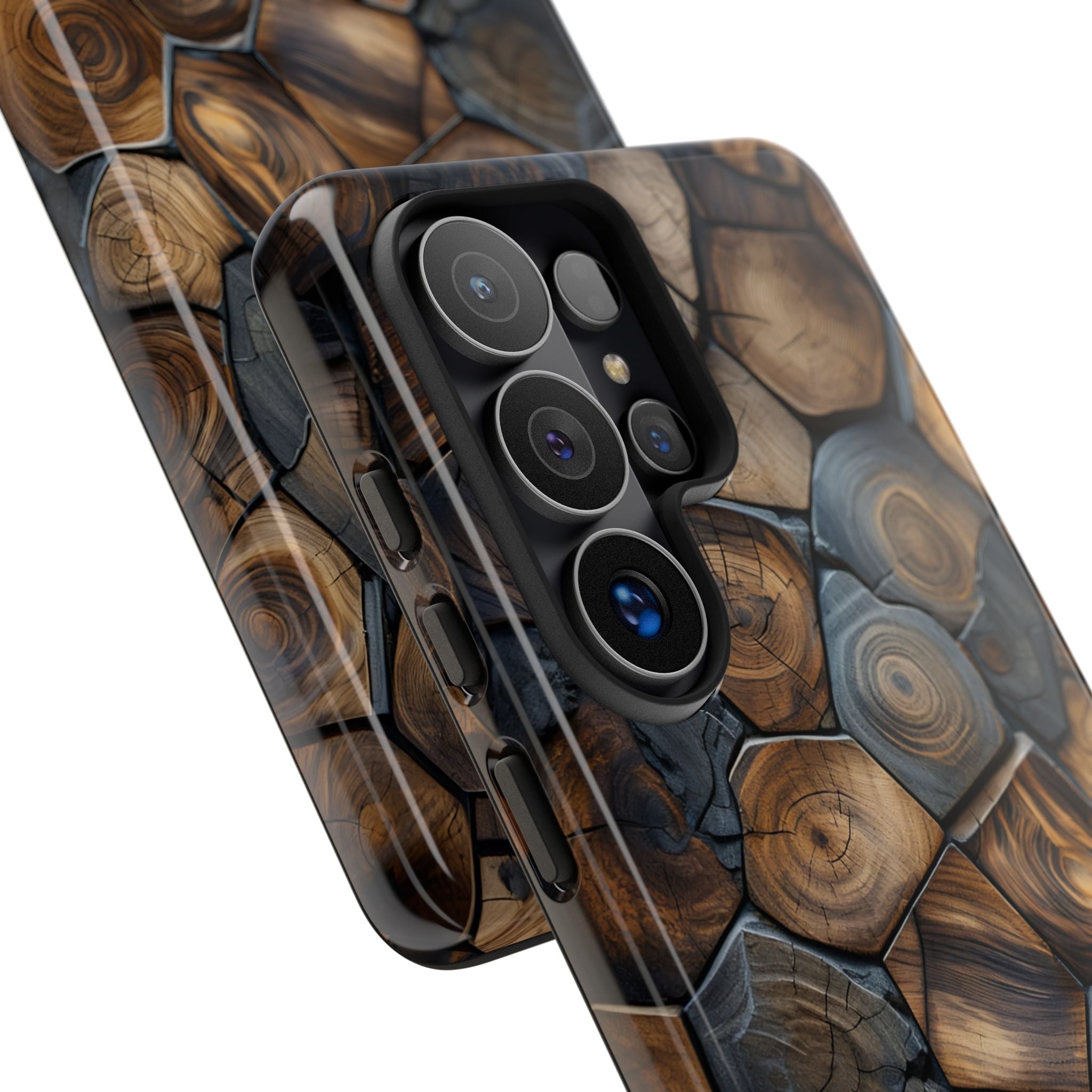 Wood Grain Hex Phone Case — Rustic Geometric iPhone Protection