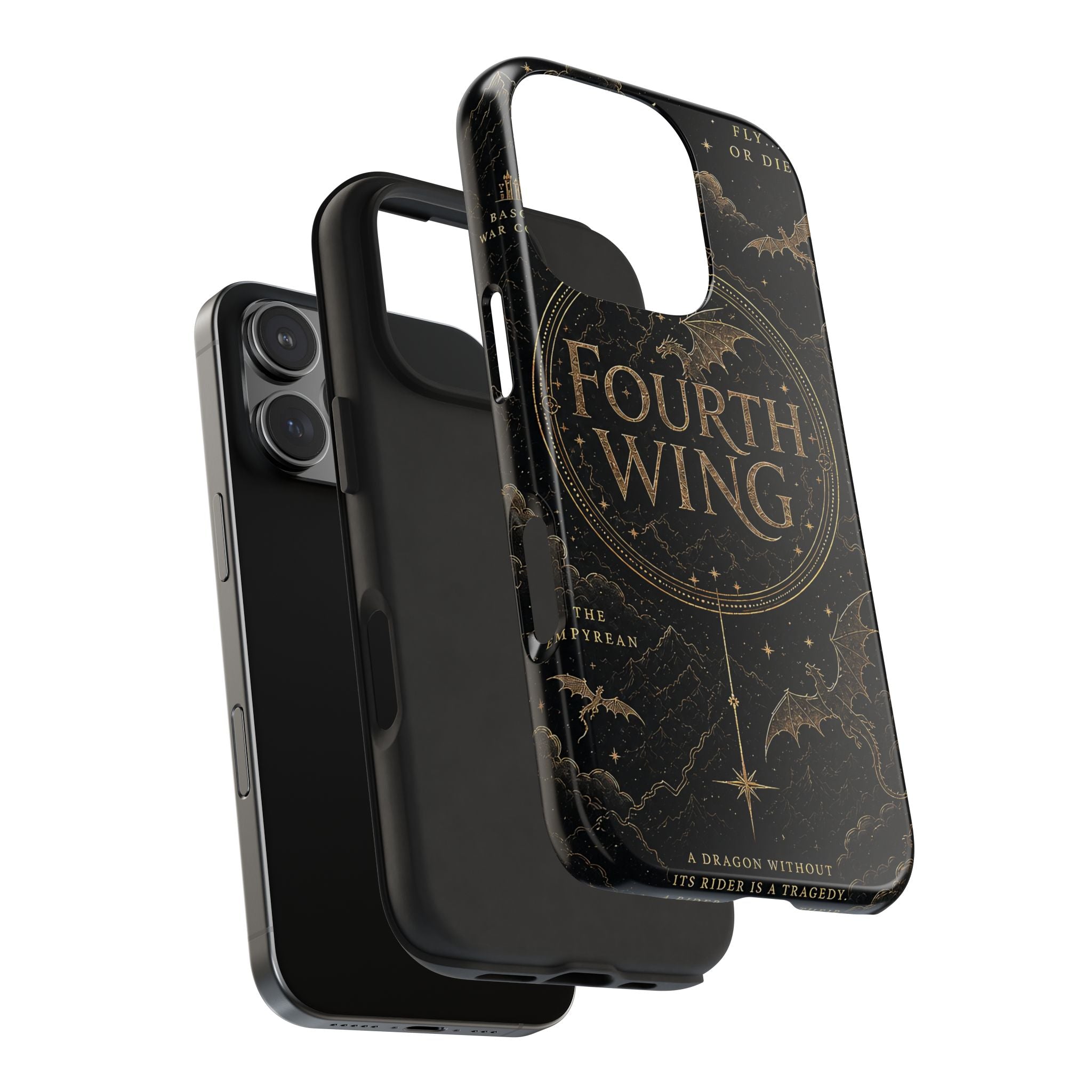 Fourth Wing Tough Phone Case — Dark Fantasy Dragon Design, 'Fly or Die' Quote