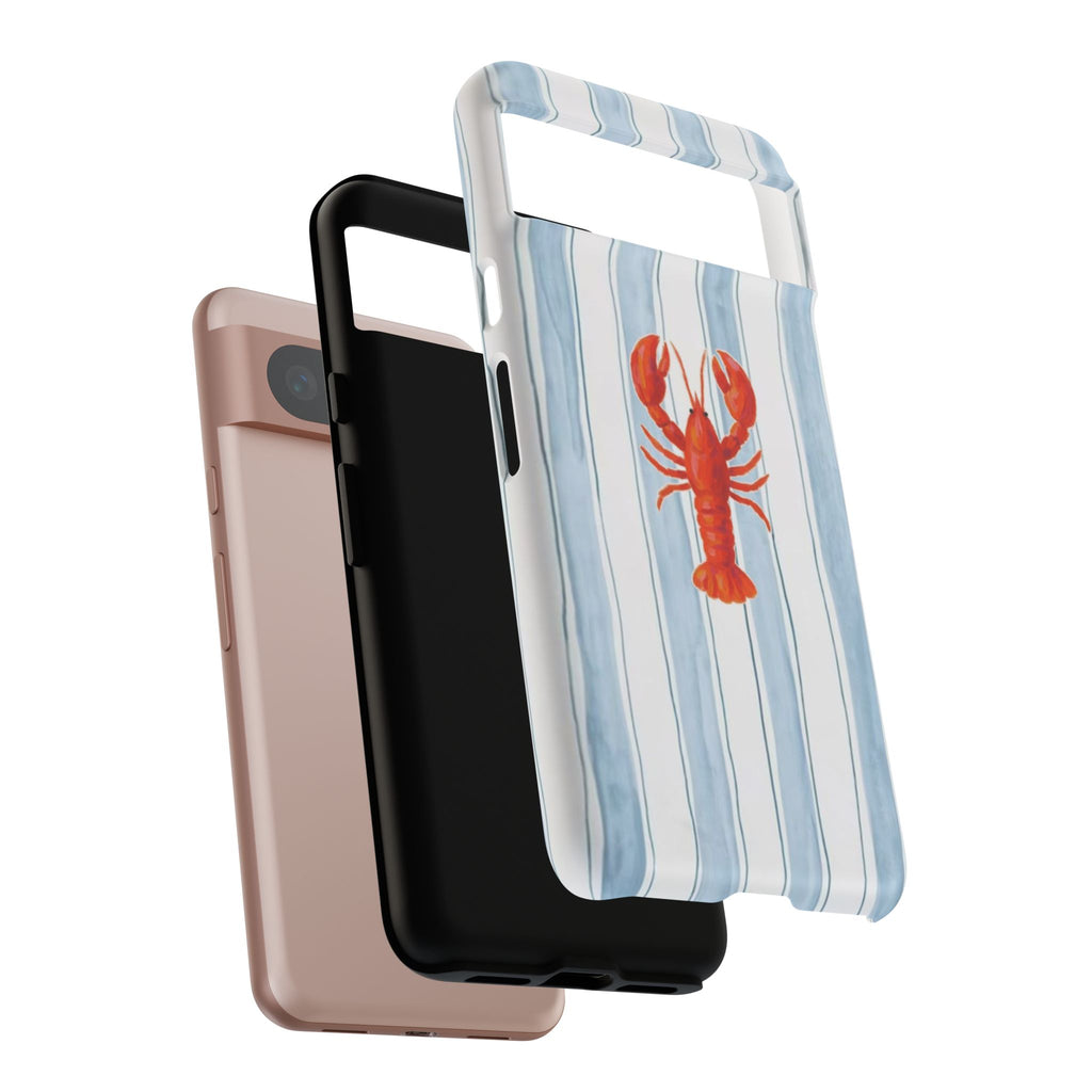 Lobster Stripe Phone Case — Nautical Blue & White Protective Cover