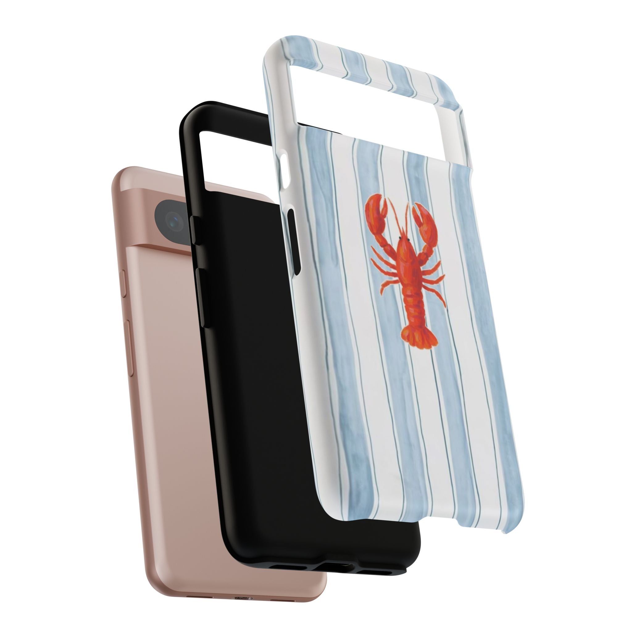Lobster Stripe Phone Case — Nautical Blue & White Protective Cover