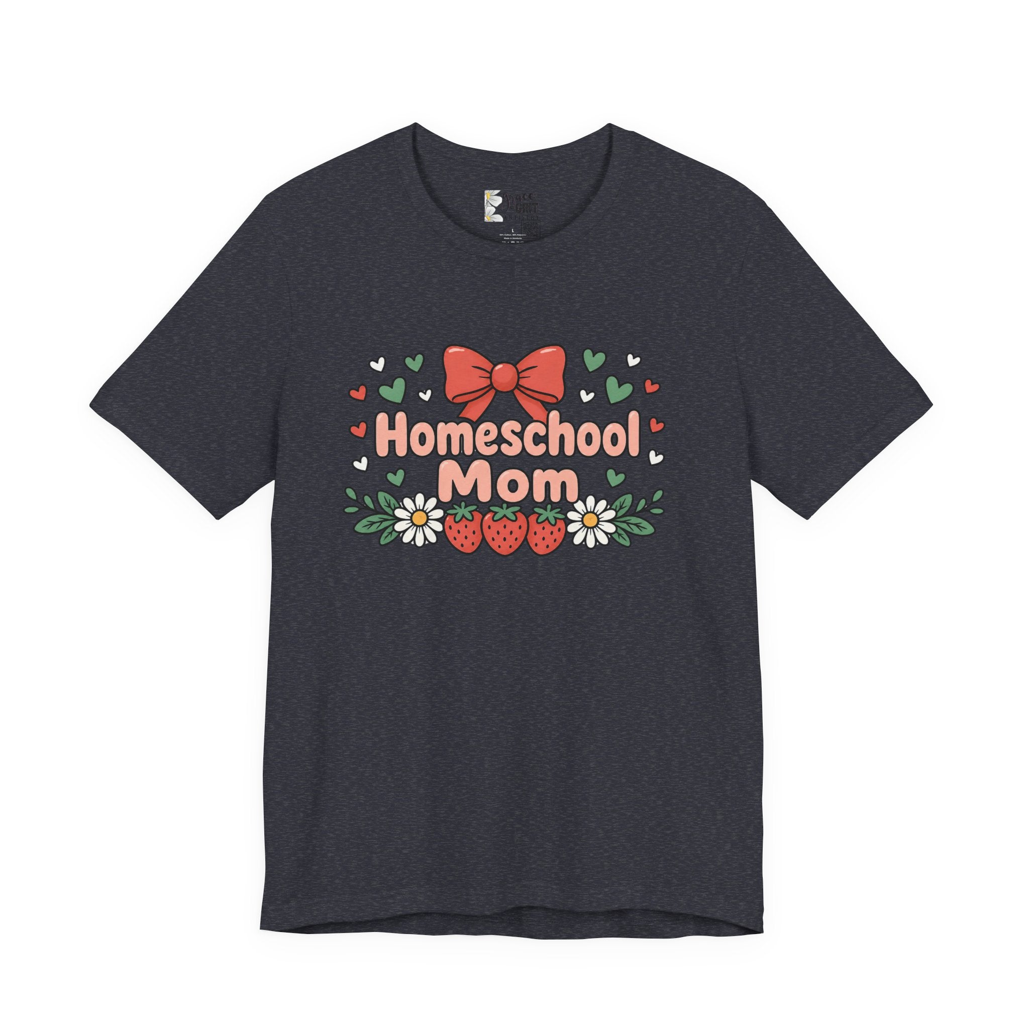 Homeschool Mom T-Shirt – Floral Strawberry Design with Bow