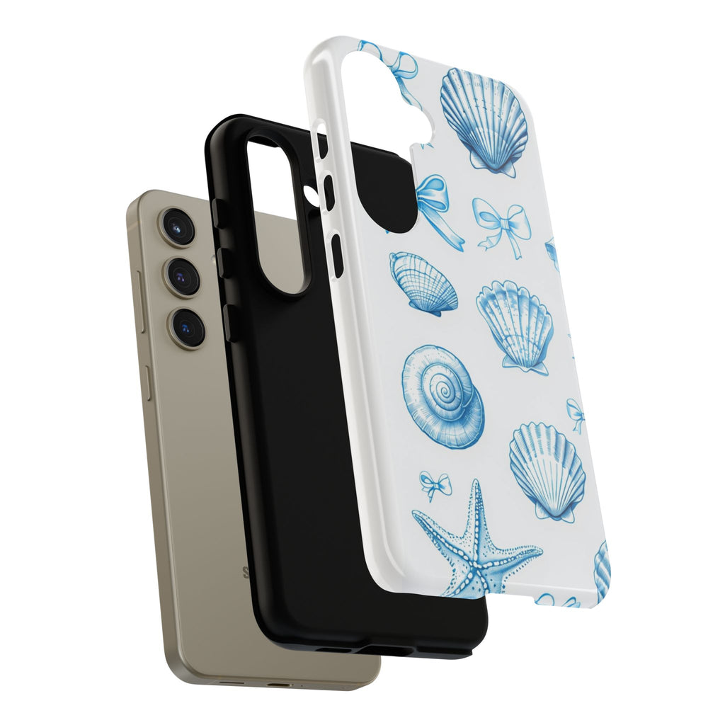 Seaside Shells Phone Case — Blue Nautical Shell & Starfish Pattern