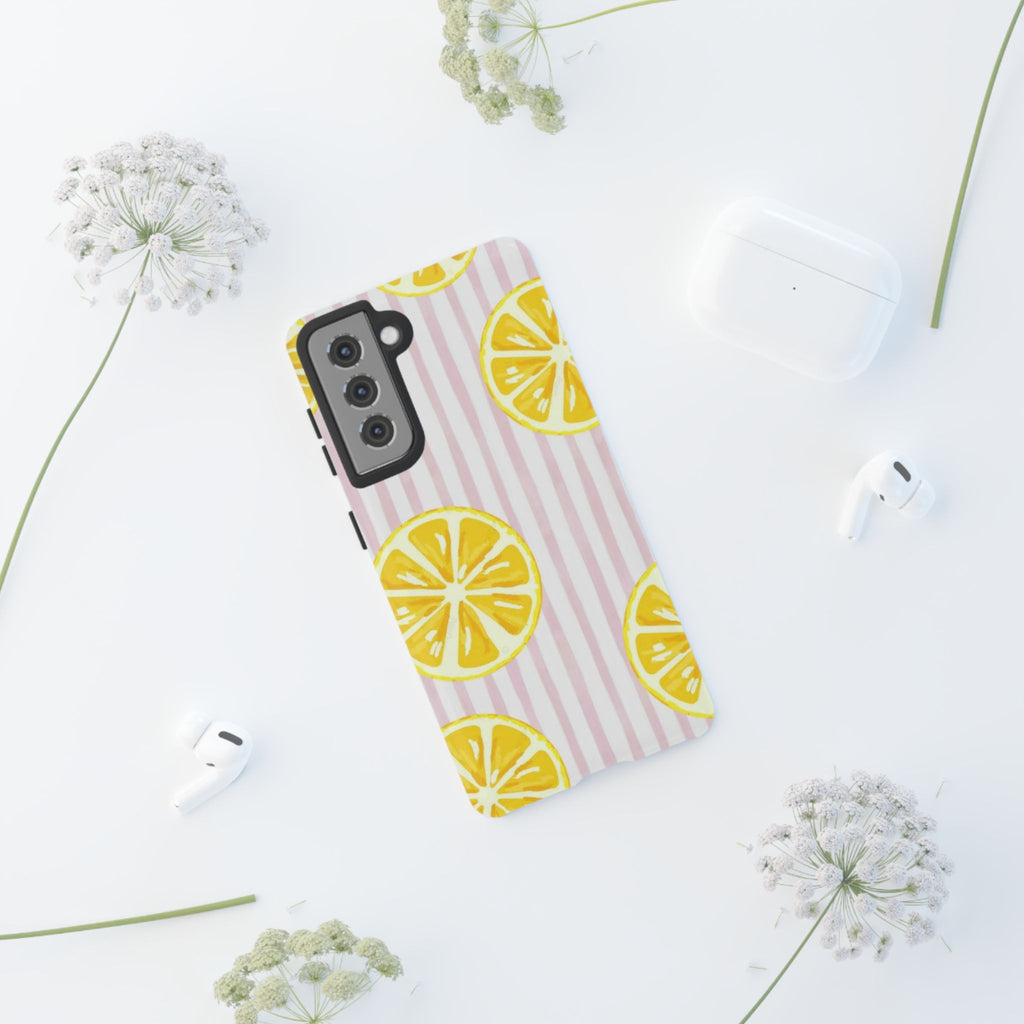 Lemon Slices Tough Case — Cute Pink Stripe Phone Cover