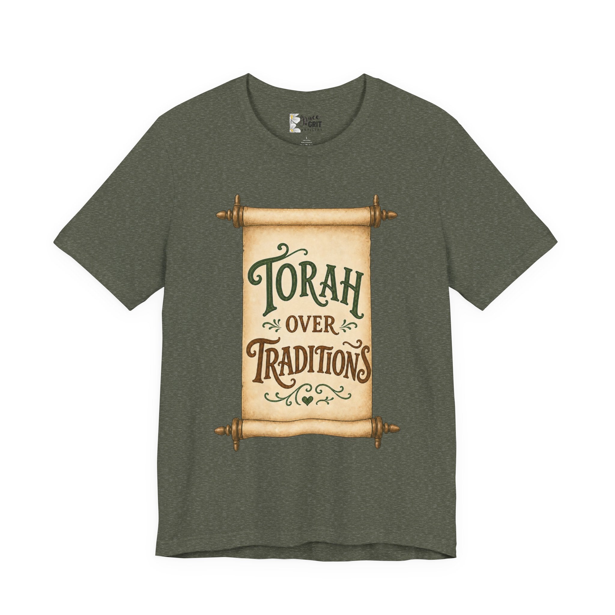Torah Over Traditions Tee | Scroll Typography Jewish Faith Shirt