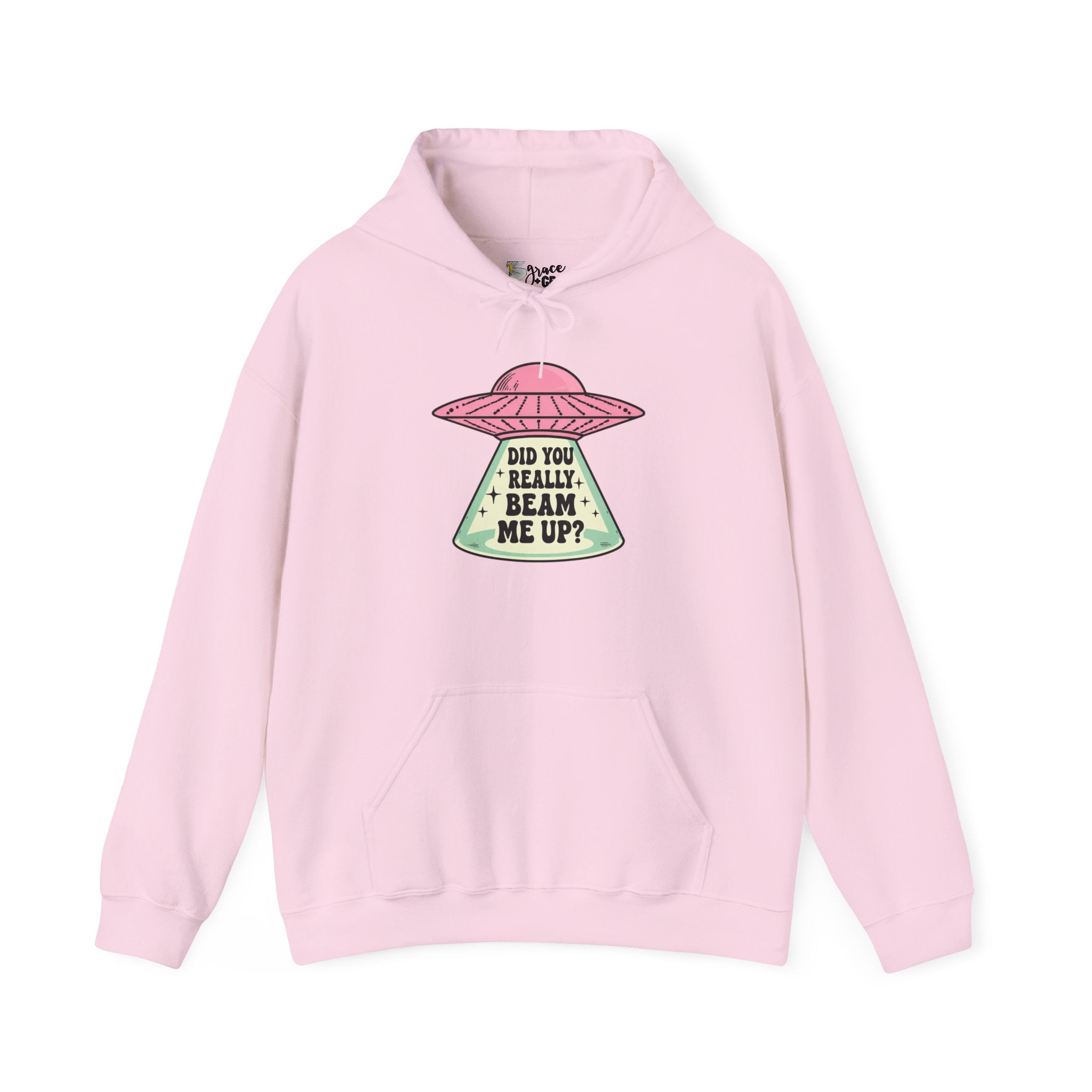 Alien UFO Hoodie — "Did You Really Beam Me Up?" Cute Retro Graphic Sweatshirt