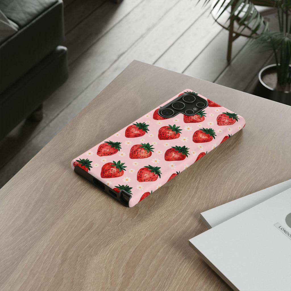 Strawberry Pattern Tough Case — Cute Pink Fruit Phone Case