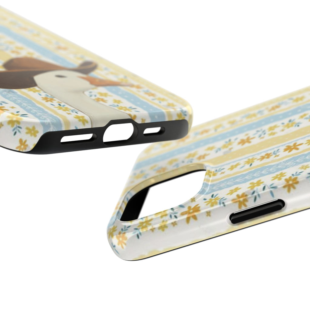Cowboy Goose Tough Phone Case — Cute Farm Animal iPhone Case with Floral Stripes