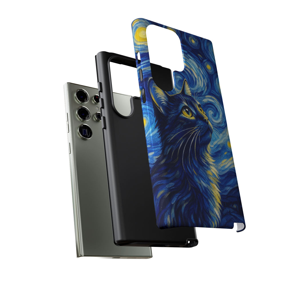 Starry Night Cat Phone Case — Van GoghStyle Blue Galaxy iPhone Cover