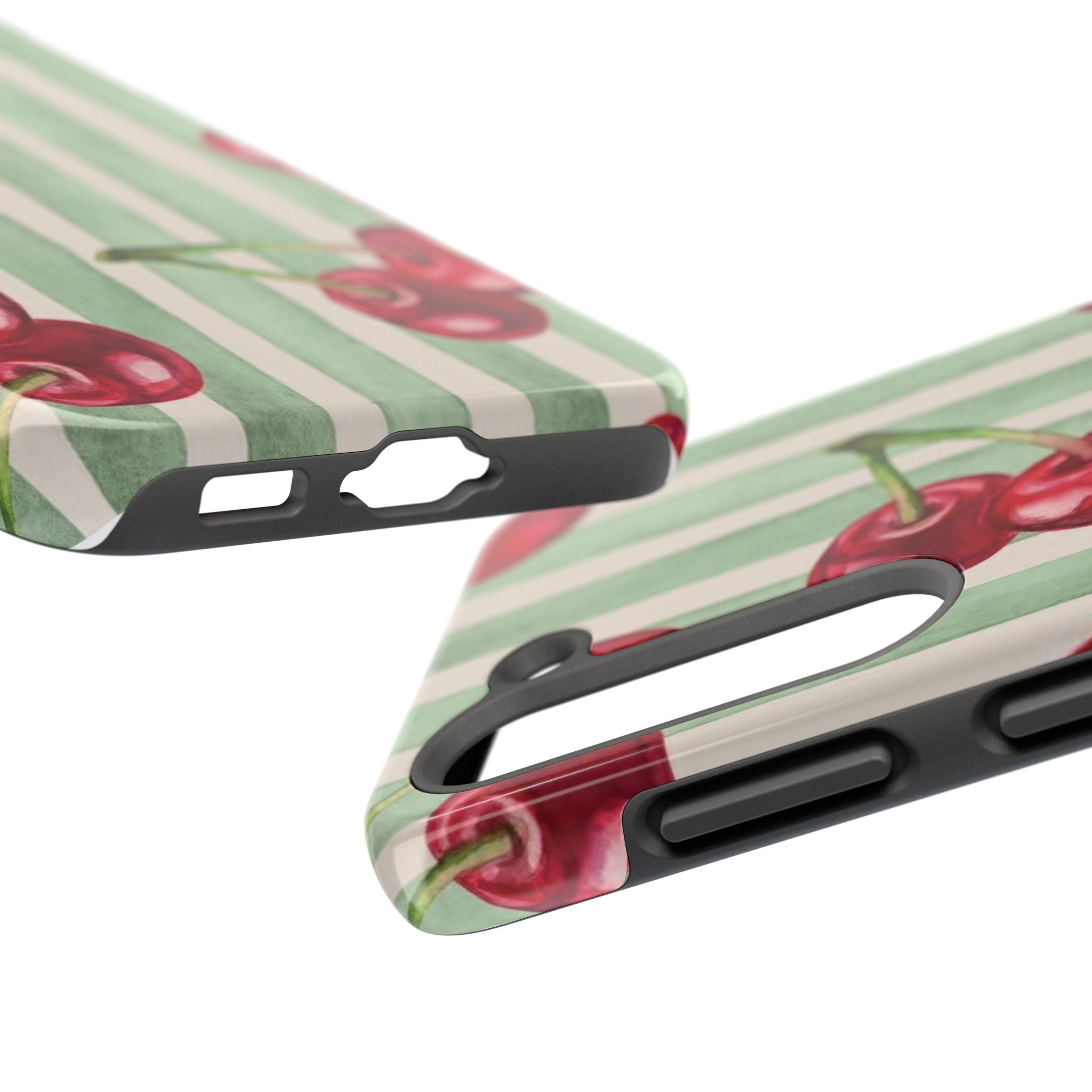 Cherry Stripe Tough Phone Case — Retro Watercolor Cherry Pattern Durable Phone Case