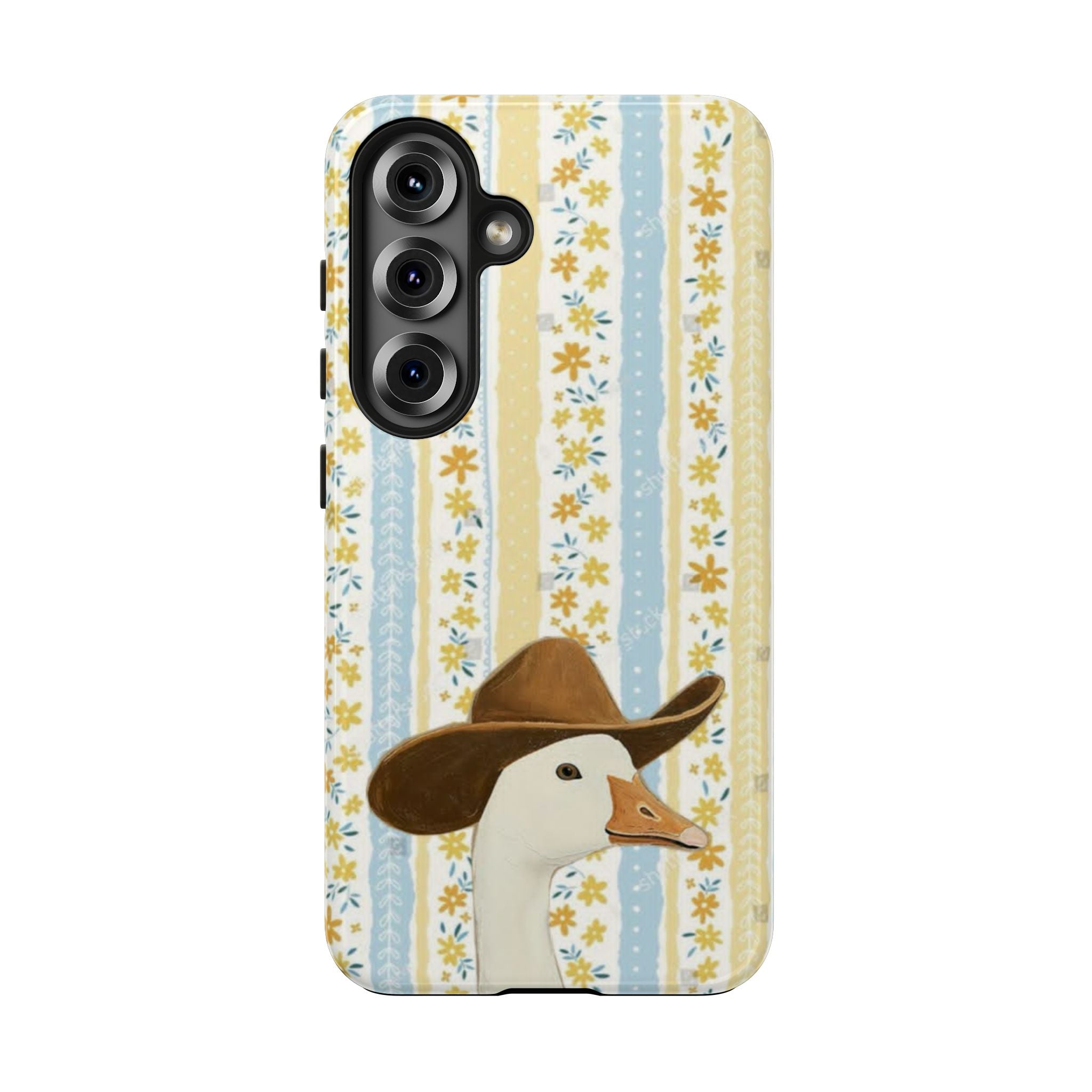 Cowboy Goose Tough Phone Case — Cute Farm Animal iPhone Case with Floral Stripes