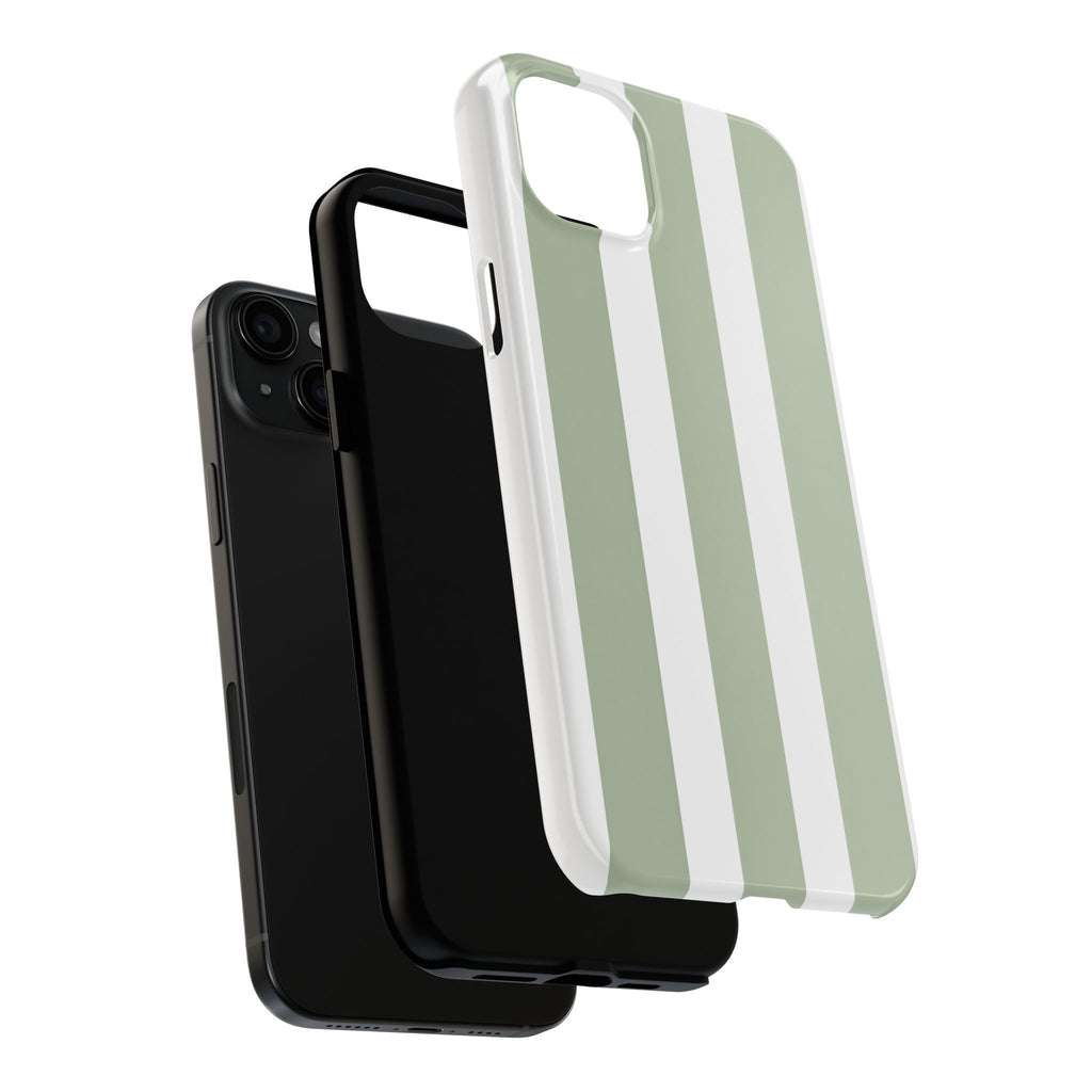 Sage & White Striped Tough Phone Case — Durable Protective Phone Cover