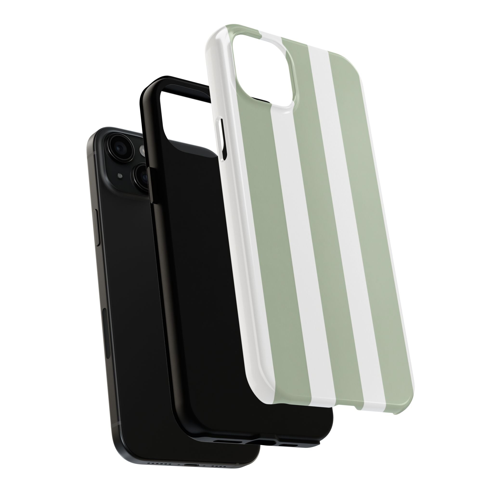 Sage & White Striped Tough Phone Case — Durable Protective Phone Cover
