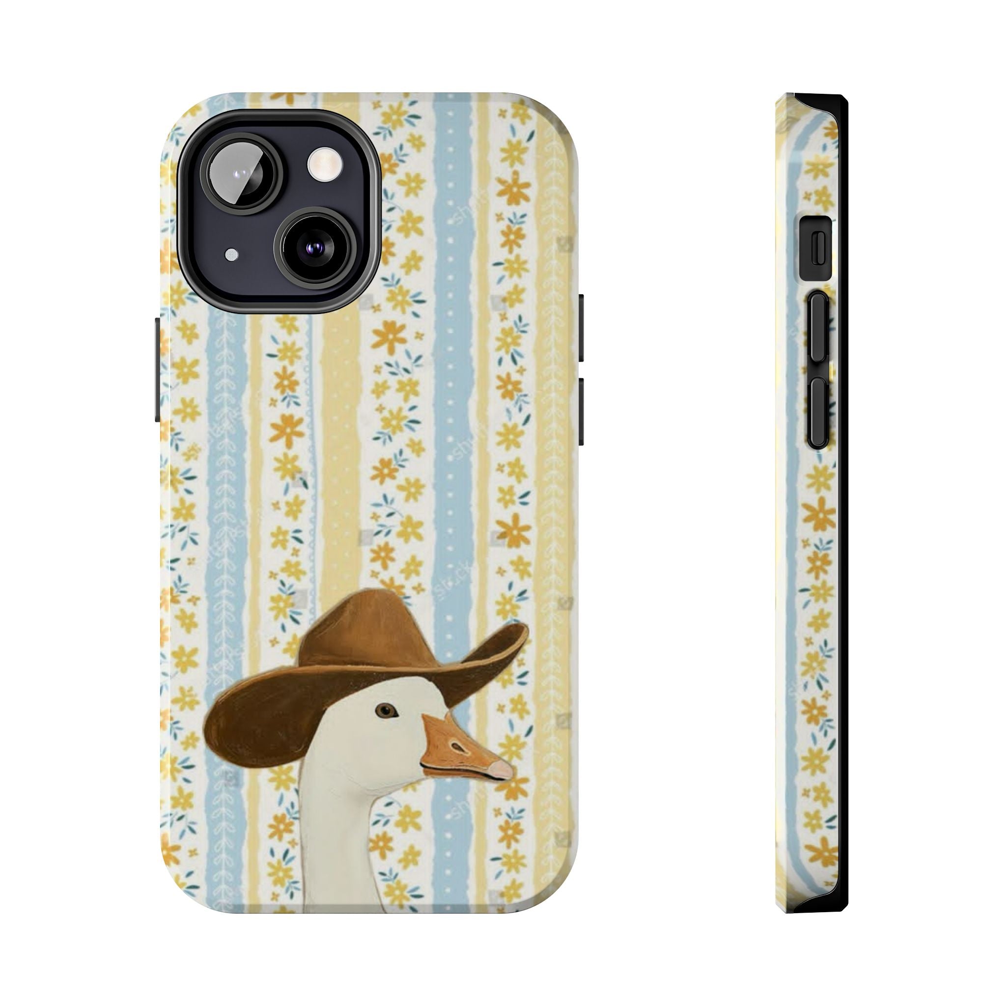 Cowboy Goose Tough Phone Case — Cute Farm Animal iPhone Case with Floral Stripes