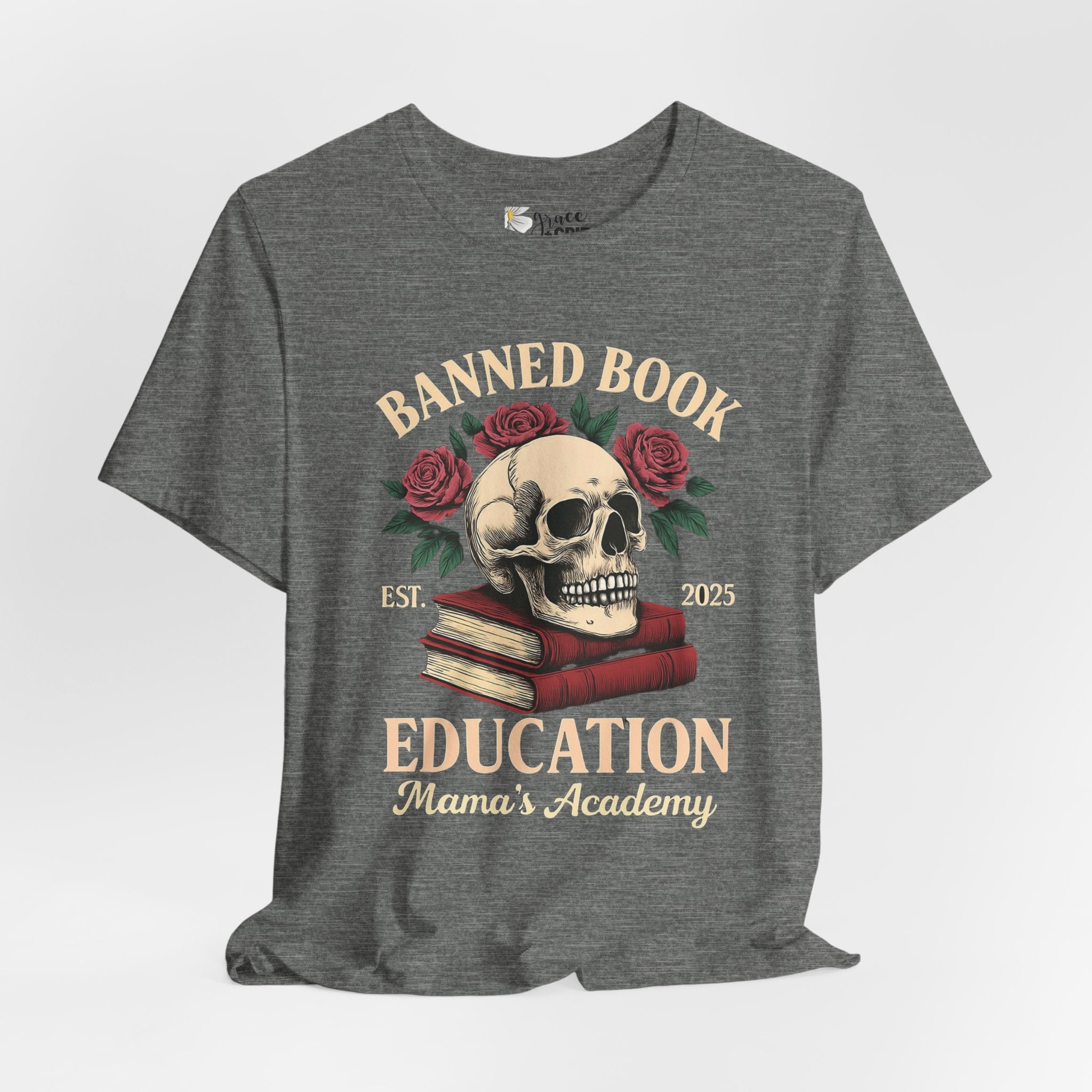 Banned Book Skull with Roses T-Shirt | Education Stack Tee