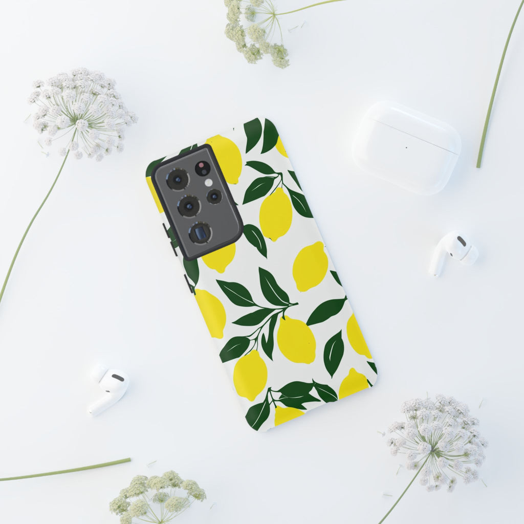 Lemon Pattern Tough Phone Case — Bright Citrus Protective Cover
