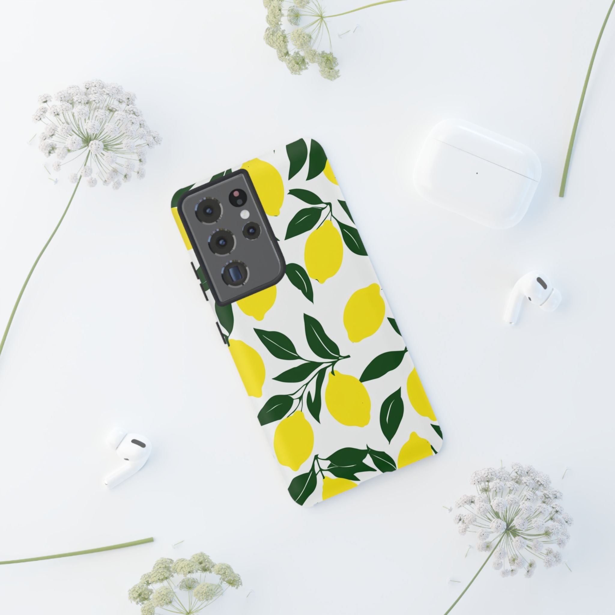 Lemon Pattern Tough Phone Case — Bright Citrus Protective Cover