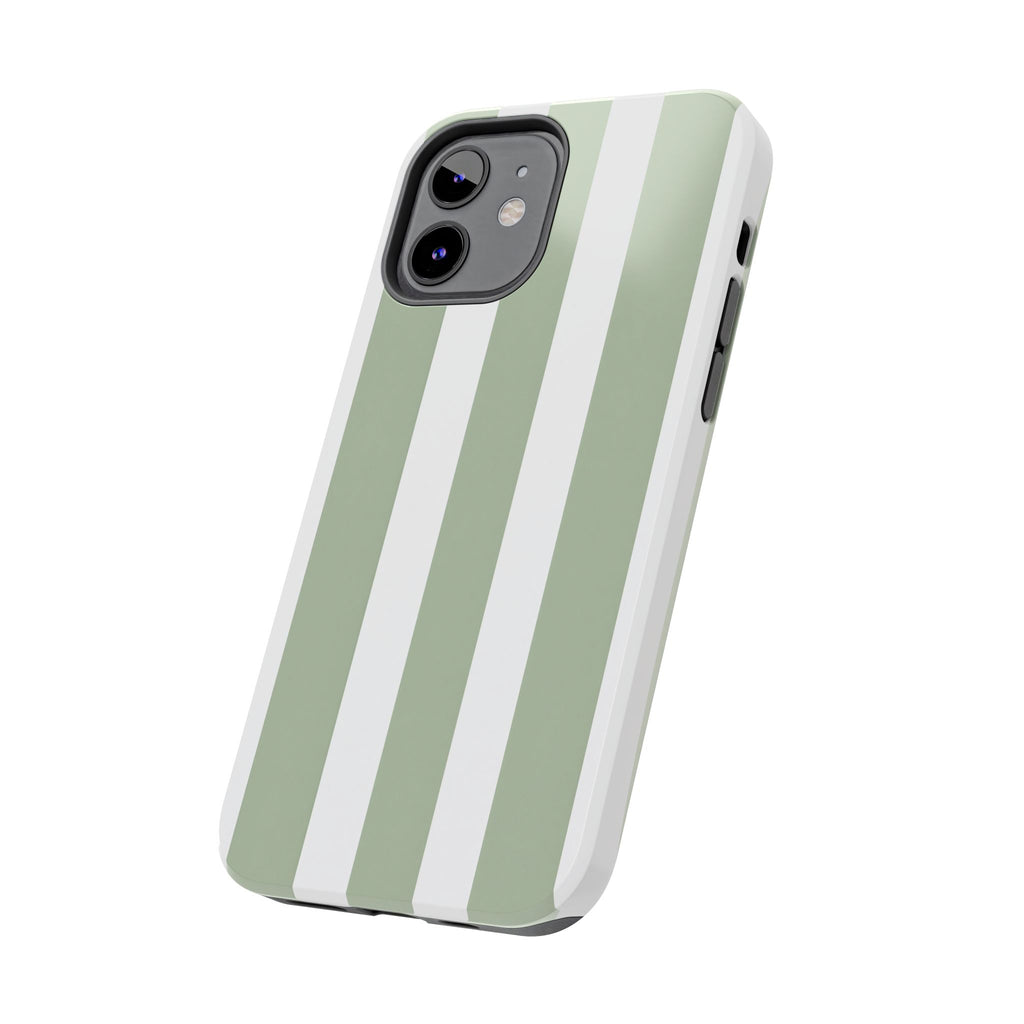 Sage & White Striped Tough Phone Case — Durable Protective Phone Cover