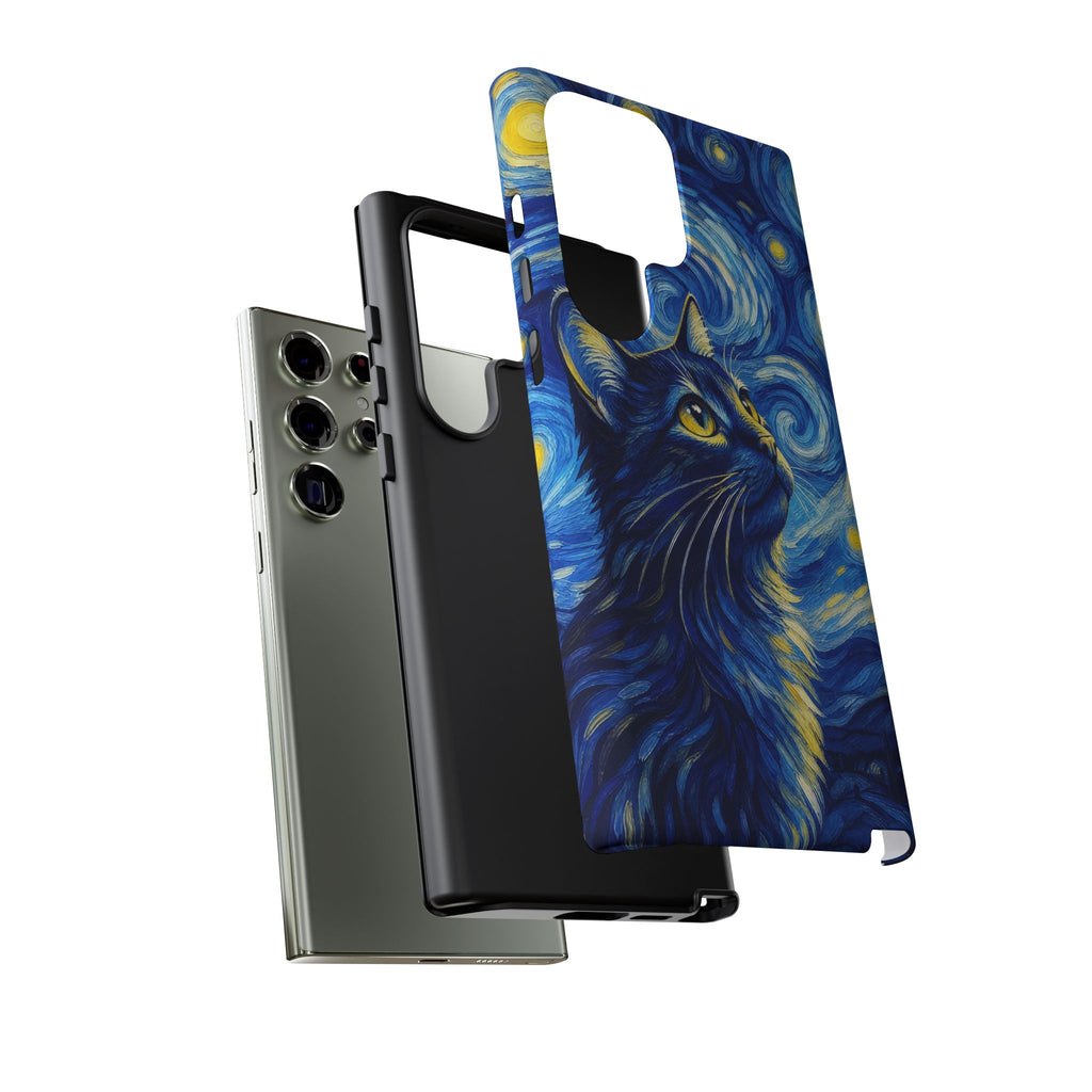Starry Night Cat Phone Case — Van GoghStyle Blue Galaxy iPhone Cover