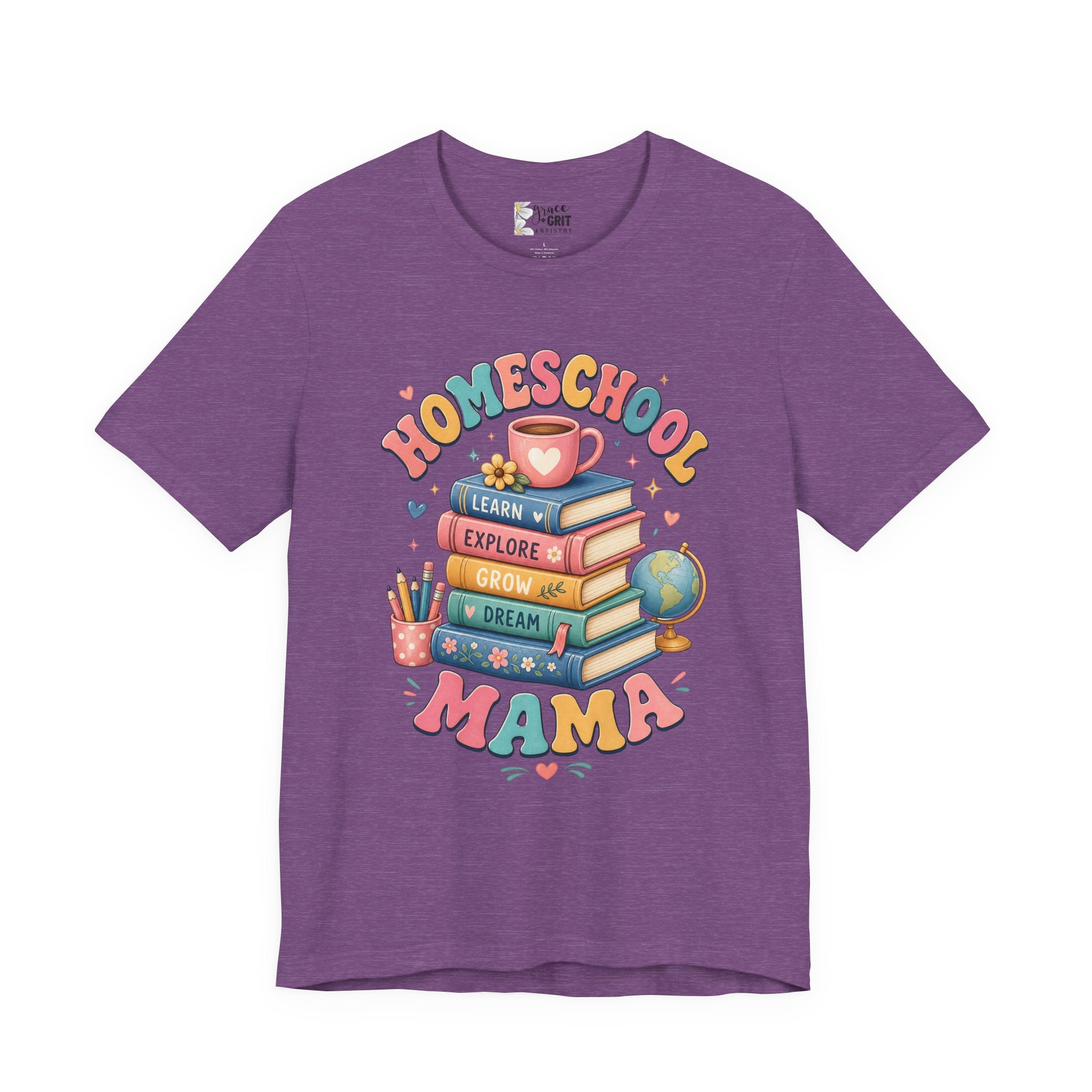 Homeschool Mama T-Shirt – Colorful Stacked Books Design