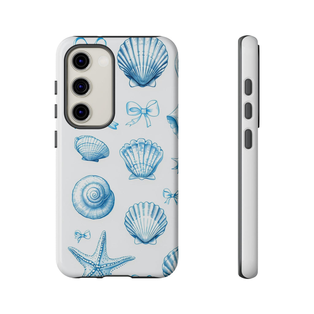 Seaside Shells Phone Case — Blue Nautical Shell & Starfish Pattern