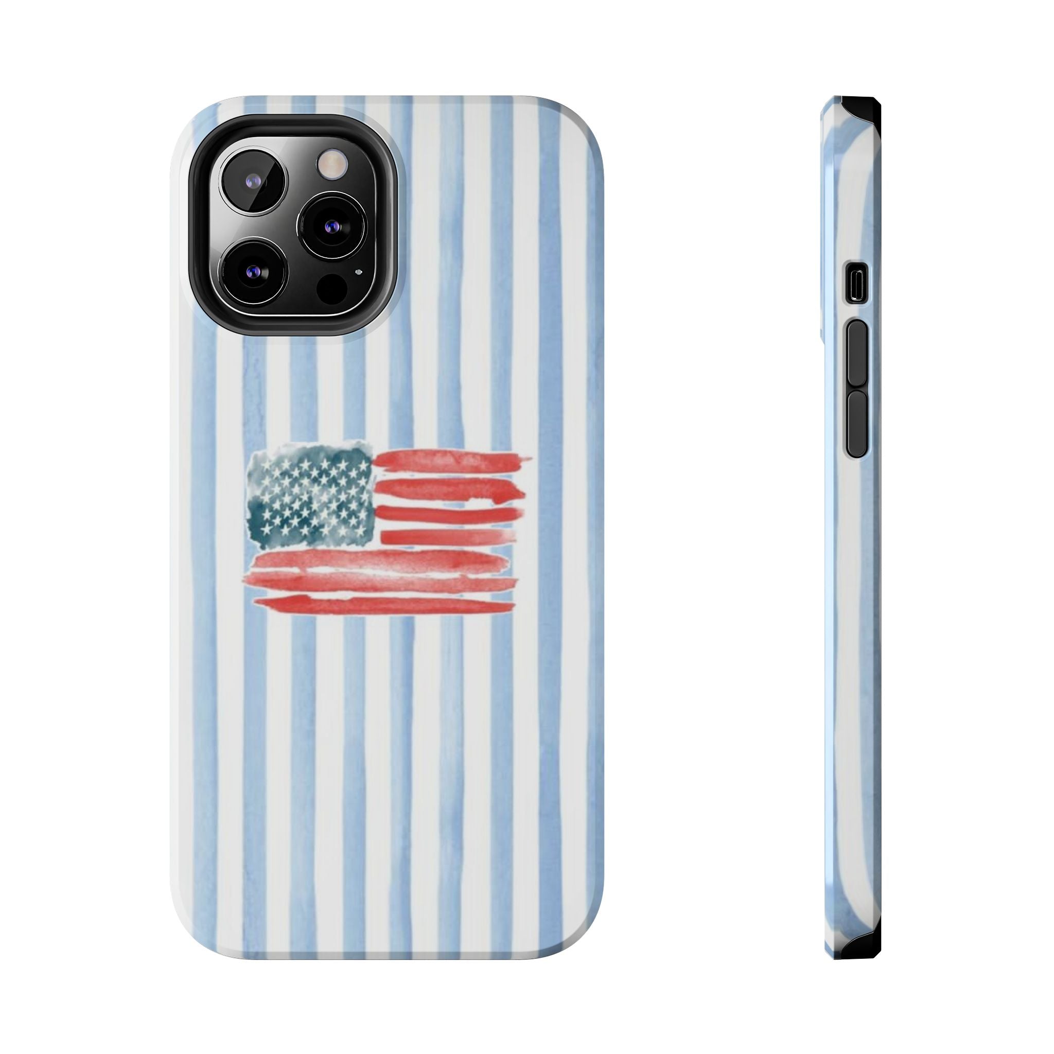 American Flag Watercolor Tough Phone Case — Blue Striped Patriotic Phone Case