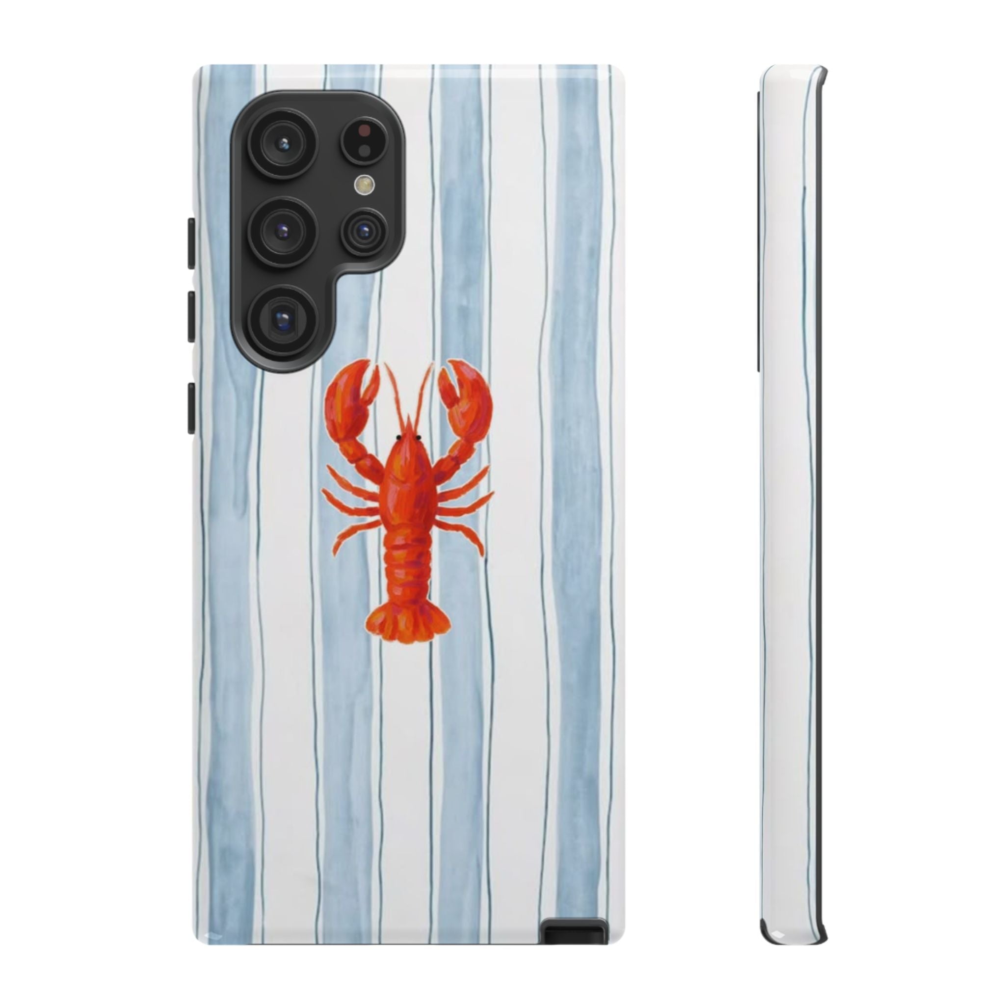 Lobster Stripe Phone Case — Nautical Blue & White Protective Cover