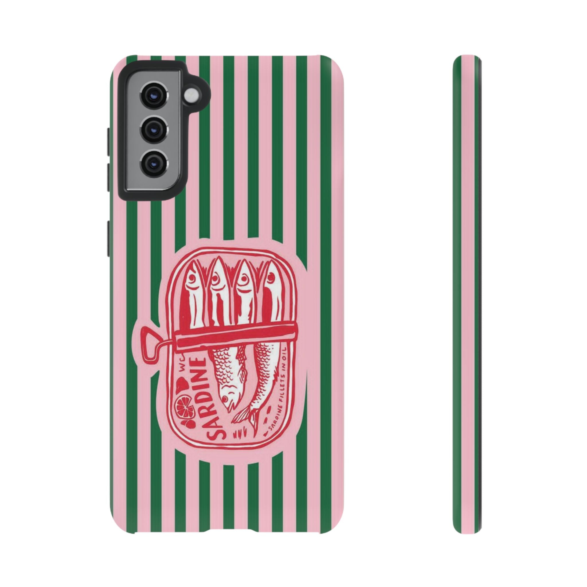 Sardine Stripe Phone Case — Retro Pink & Green Nautical Protection