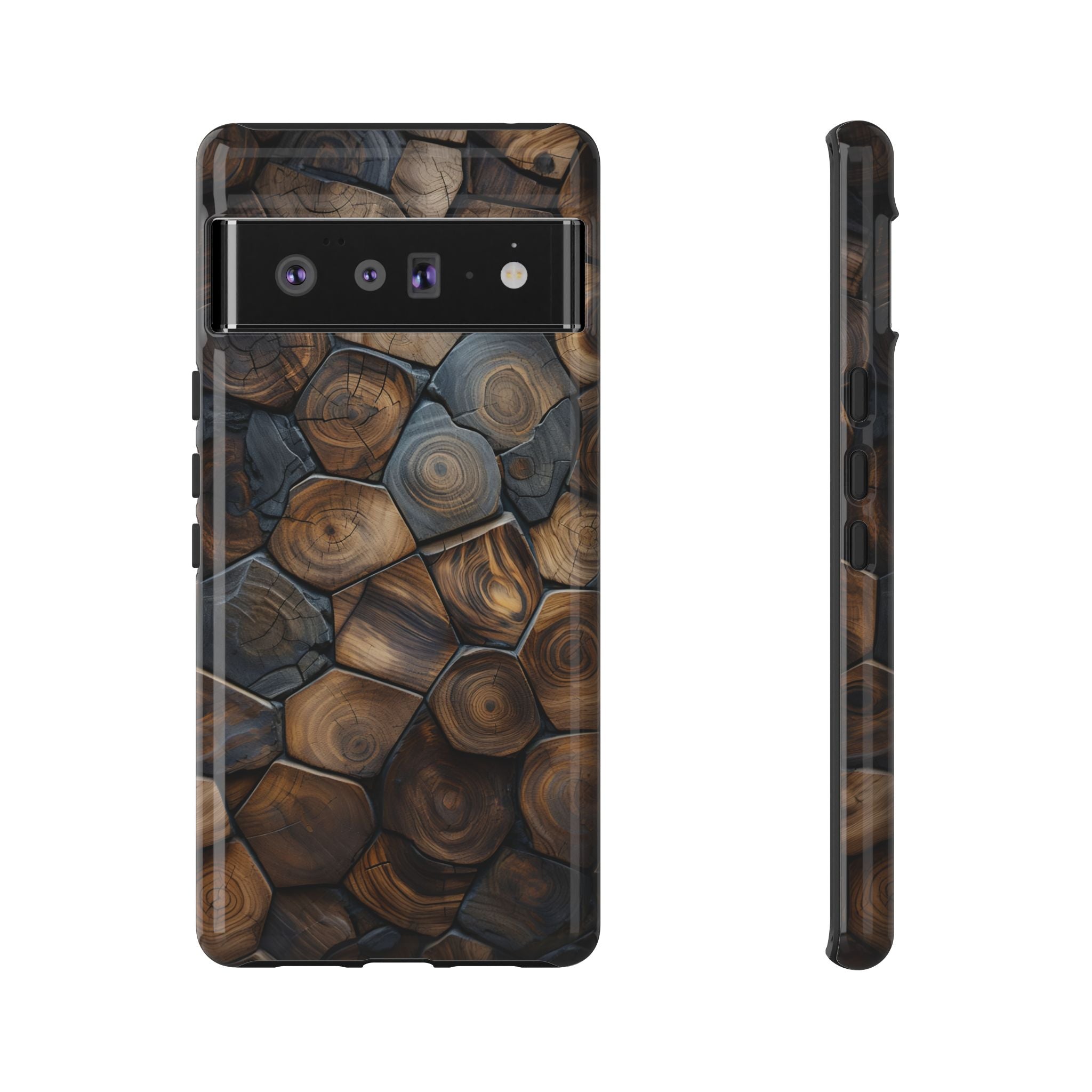 Wood Grain Hex Phone Case — Rustic Geometric iPhone Protection