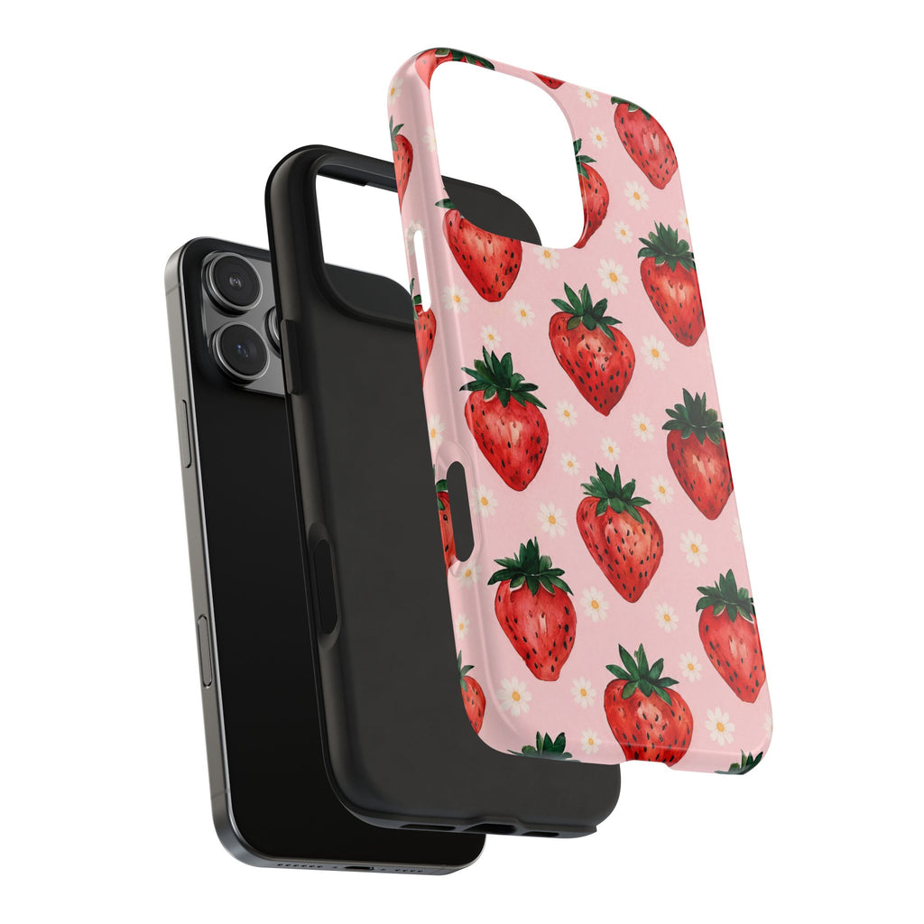 Strawberry Pattern Tough Phone Case — Cute Pink Fruit iPhone/Android Protection