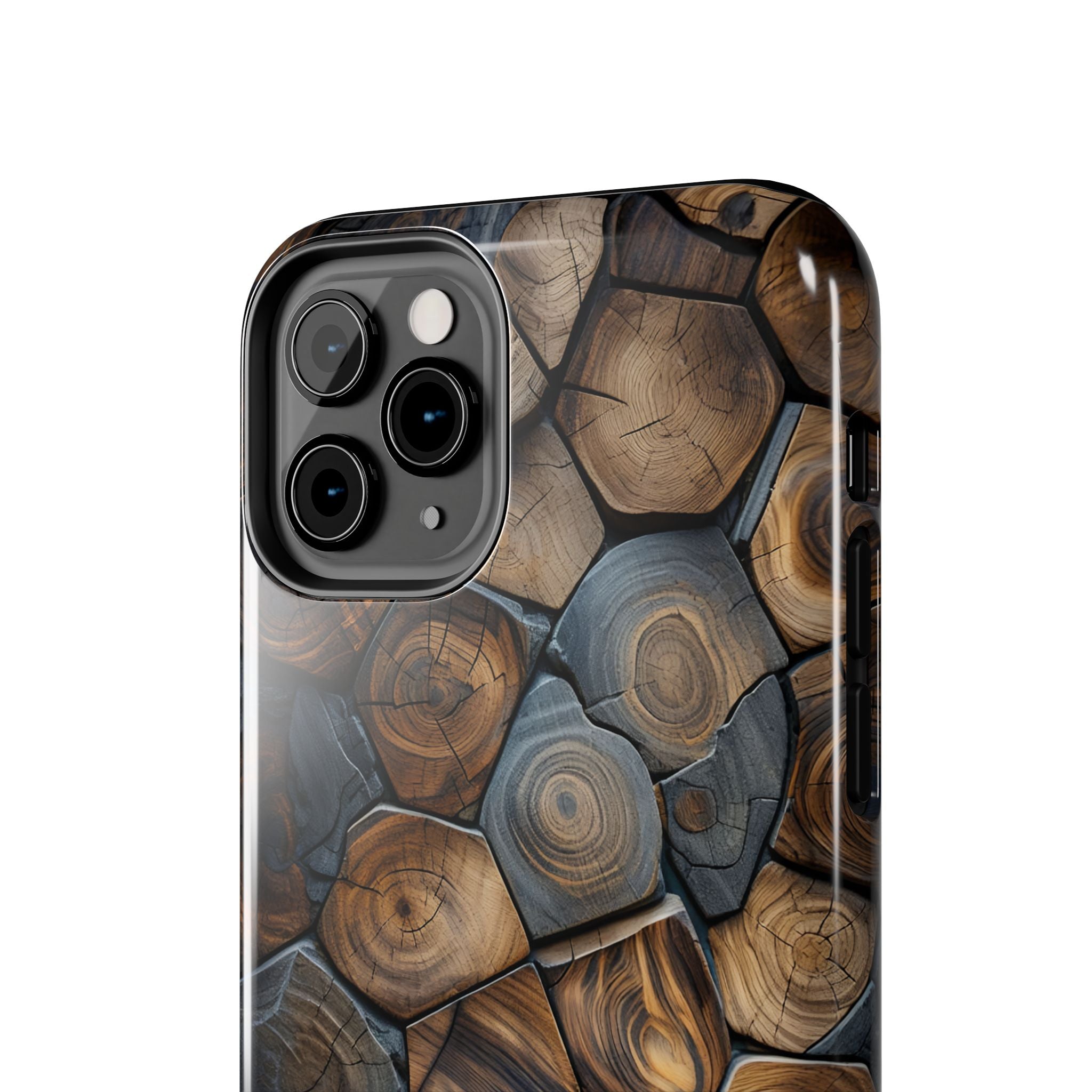 Woodgrain Hex Pattern Tough Phone Case — Rustic Log Cross-Section Design