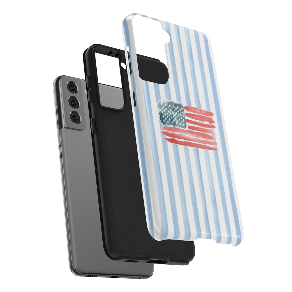 American Flag Watercolor Tough Phone Case — Blue Striped Patriotic Phone Case
