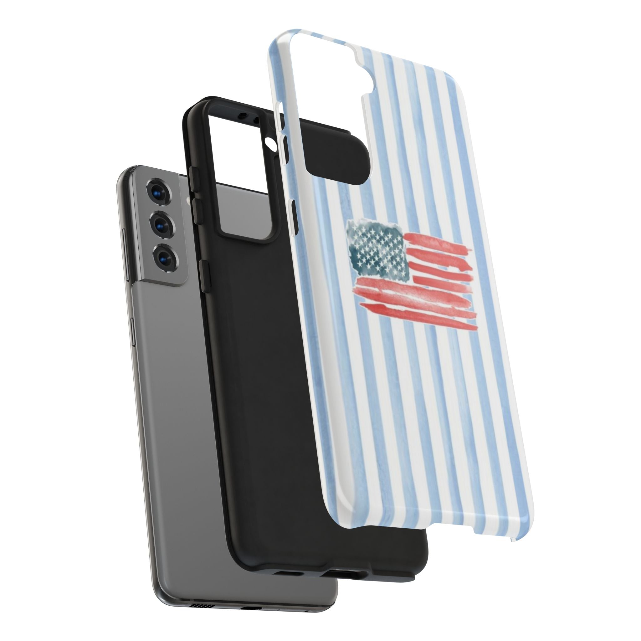 American Flag Watercolor Tough Phone Case — Blue Striped Patriotic Phone Case
