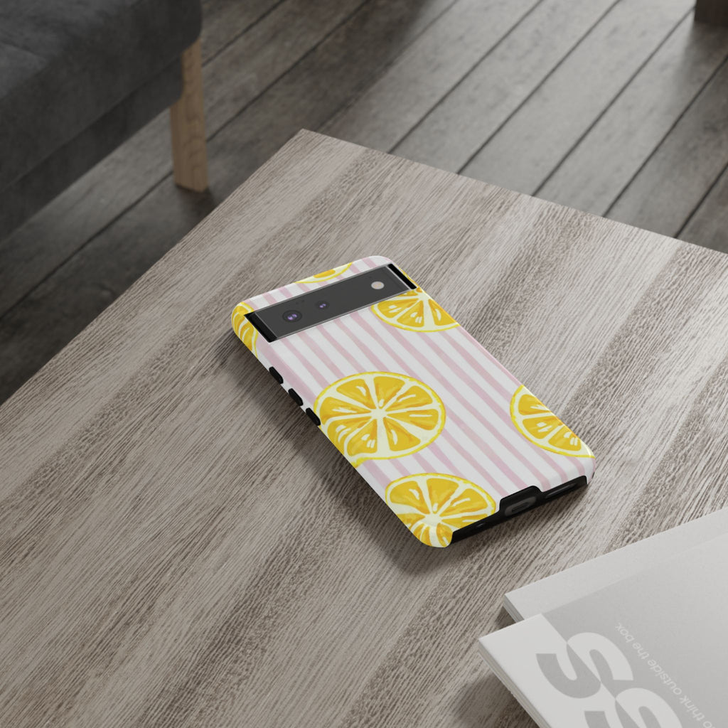 Lemon Slices Tough Case — Cute Pink Stripe Phone Cover