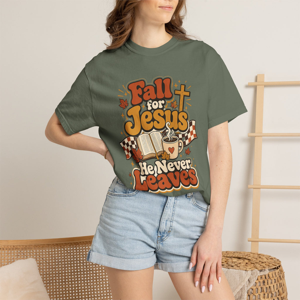 Fall for Jesus He Never Leaves Christian T-Shirt