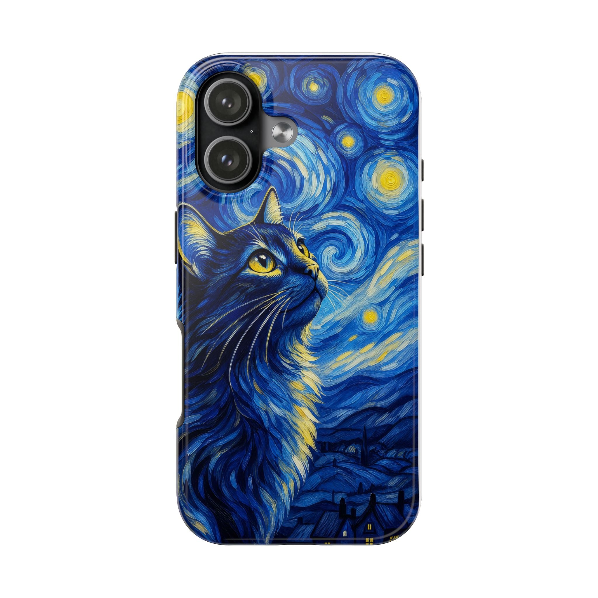 Starry Night Cat Tough Phone Case — Van Gogh Style Galaxy Kitten Protective Cover