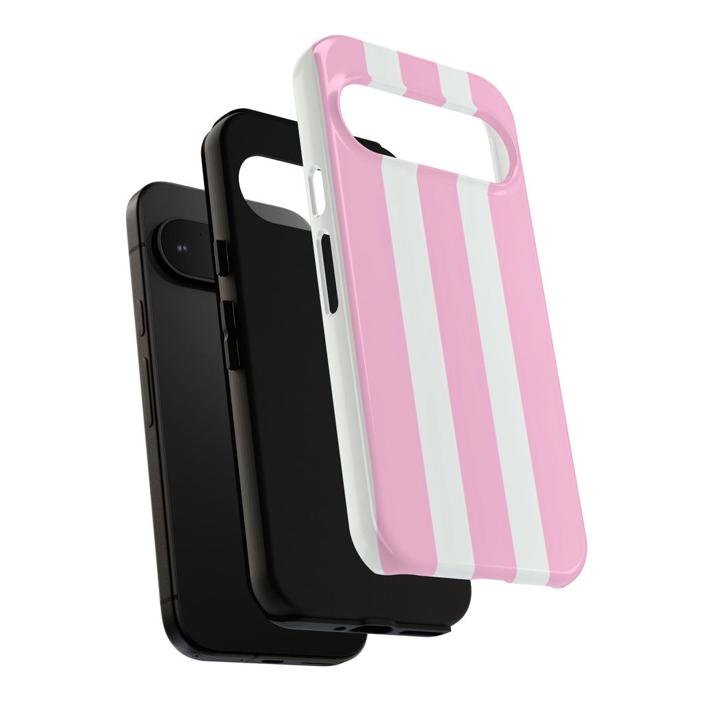 Pink & White Striped Tough Phone Case — Durable Protective Phone Cover