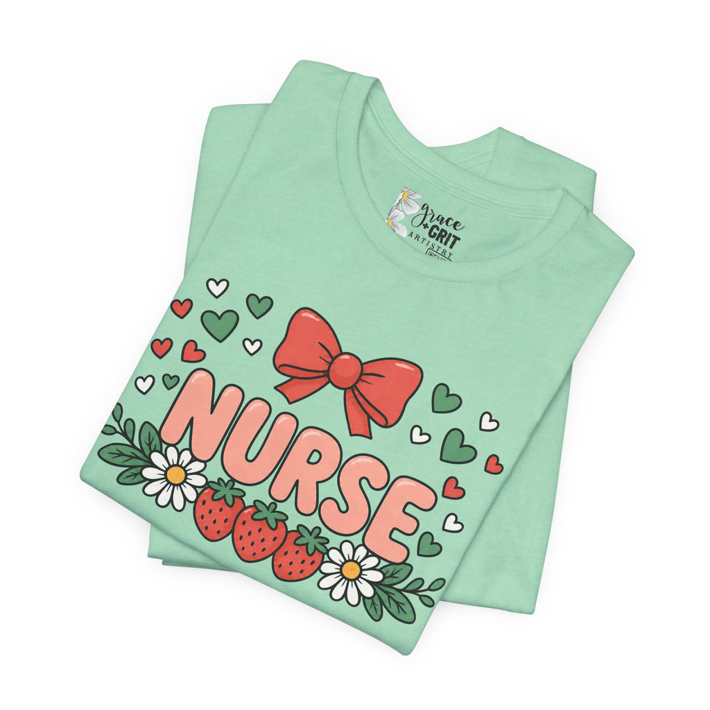 Nurse Floral Tee — Cute Strawberry & Bow Nurse T-Shirt