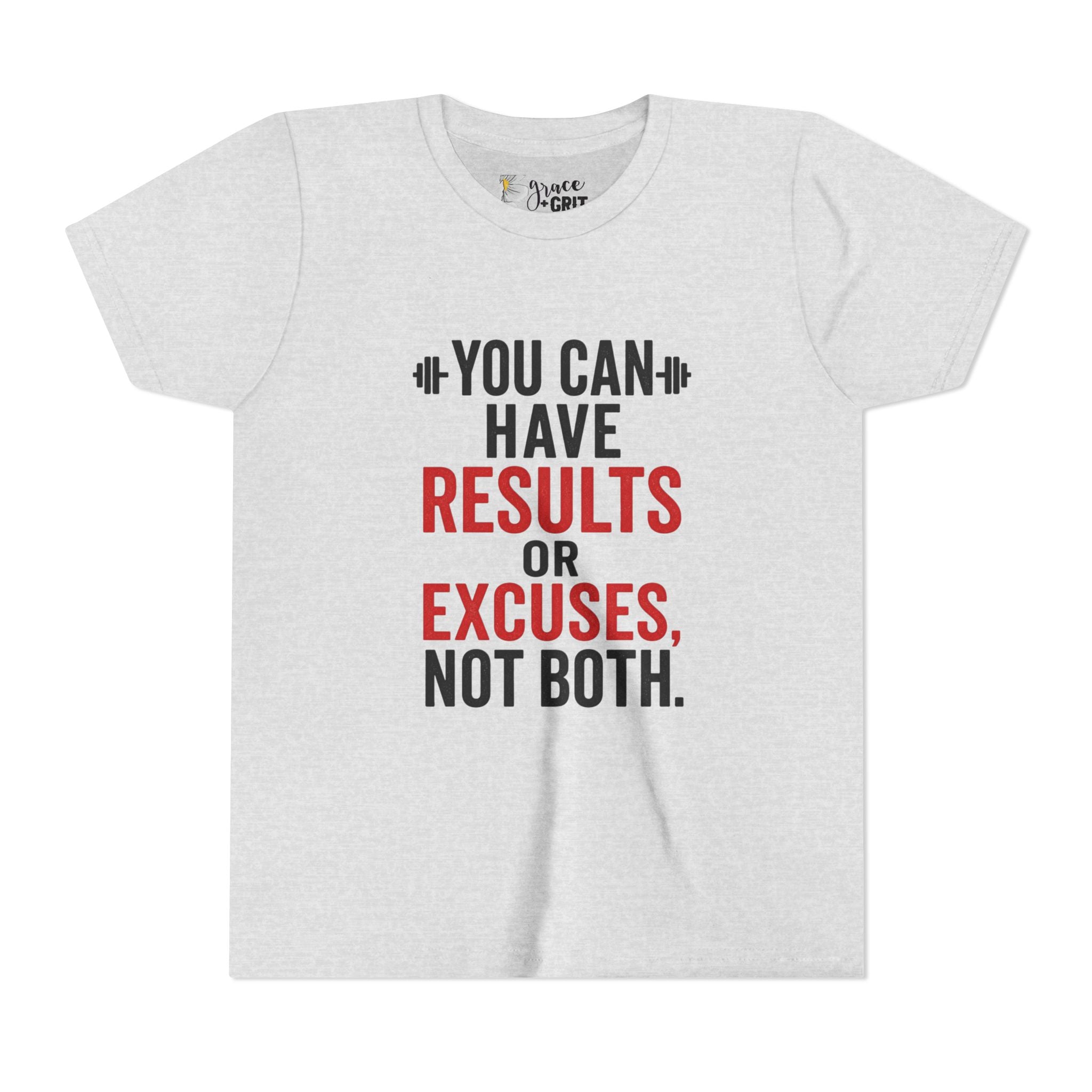 You Can Have Results or Excuses Not Both Youth Tee | Motivational Fitness Shirt