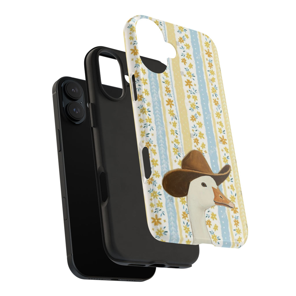 Cowboy Goose Tough Phone Case — Cute Farm Animal iPhone Case with Floral Stripes