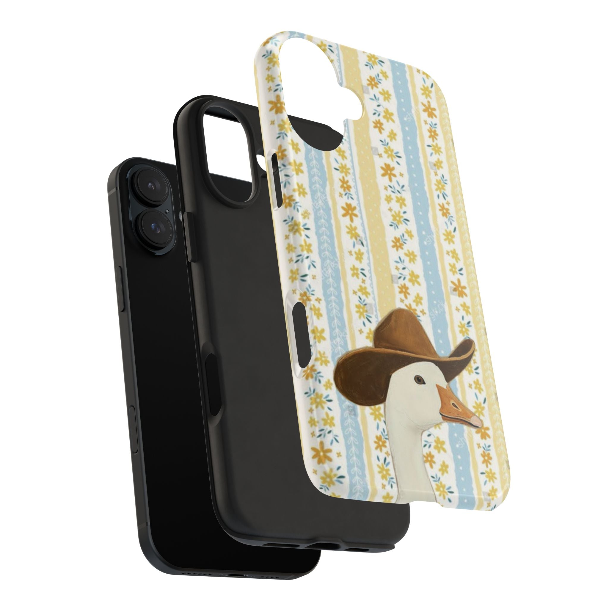 Cowboy Goose Tough Phone Case — Cute Farm Animal iPhone Case with Floral Stripes
