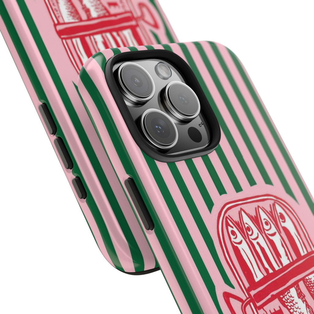 Sardine Stripes Tough Phone Case — Retro Pink & Green Protective Phone Cover