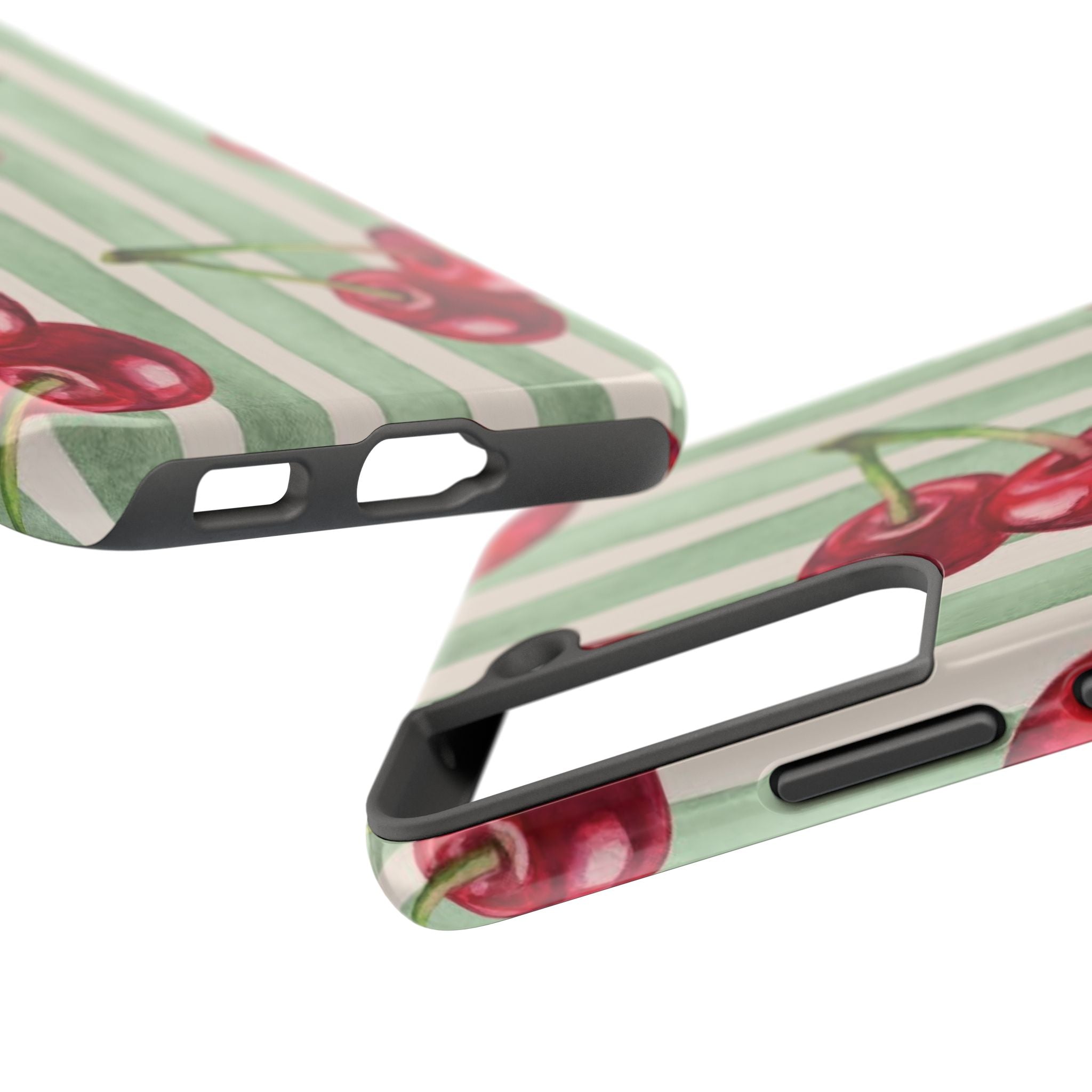 Cherry Stripe Tough Phone Case — Retro Watercolor Cherry Pattern Durable Phone Case