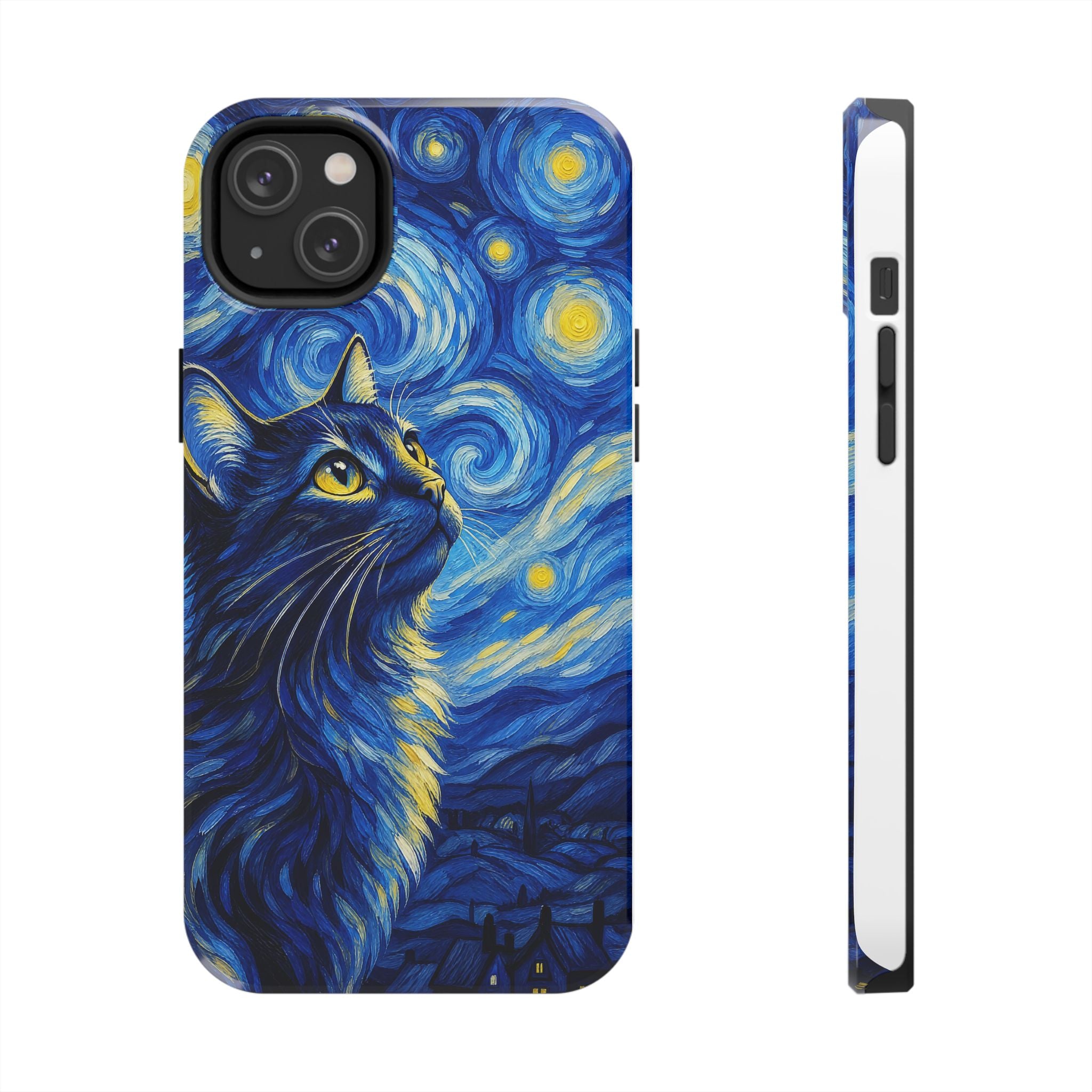 Starry Night Cat Tough Phone Case — Van Gogh Style Galaxy Kitten Protective Cover